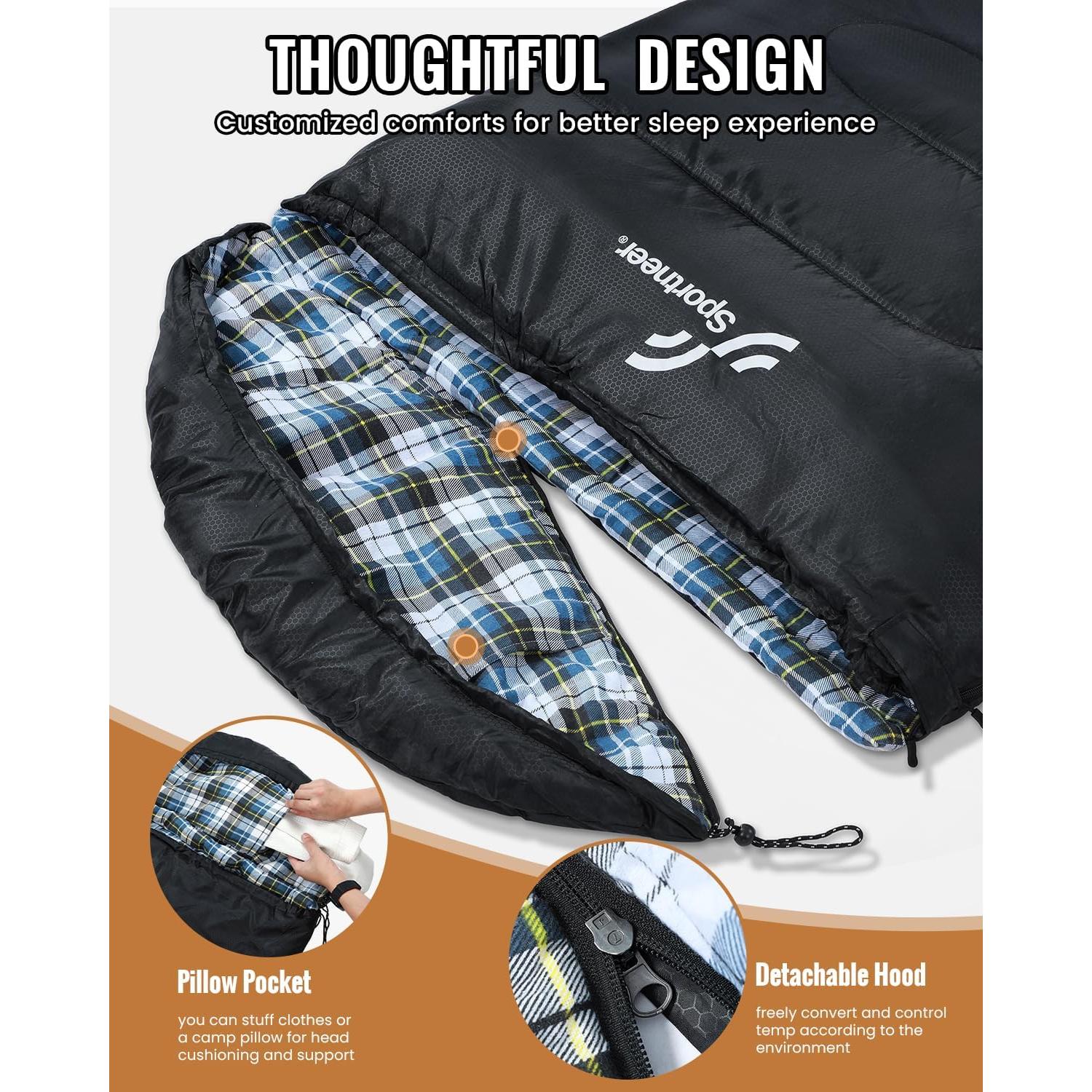 Saco de dormir Sportneer XL 0°C con capucha desmontable