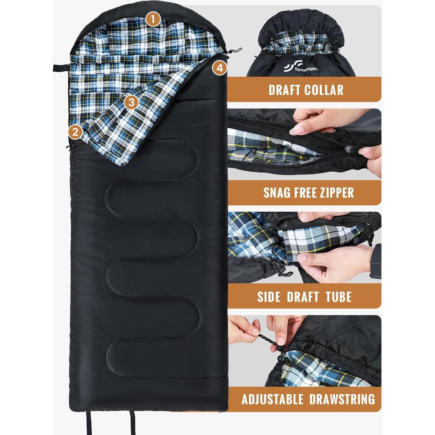 Saco de dormir Sportneer XL 0°C con capucha desmontable