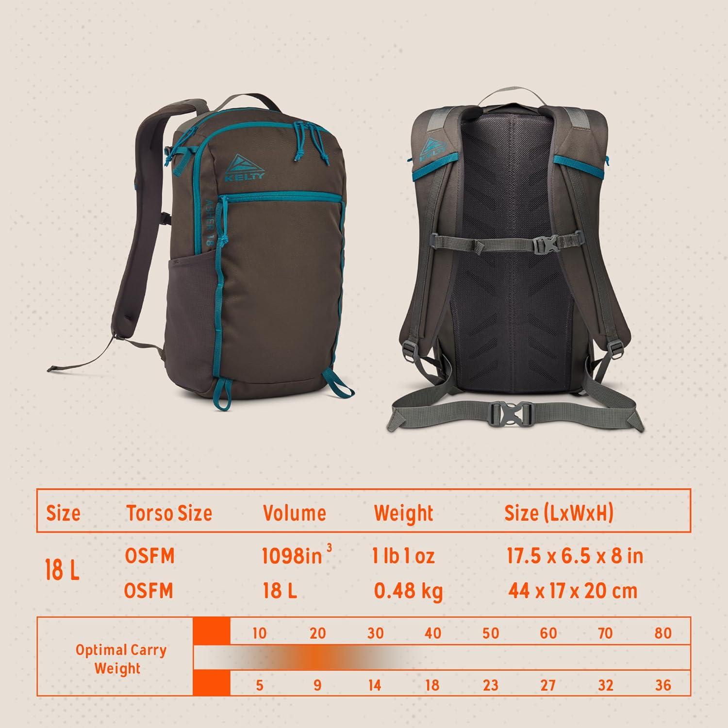 Mochila de Senderismo Kelty Asher 18L Beluga, Unisex