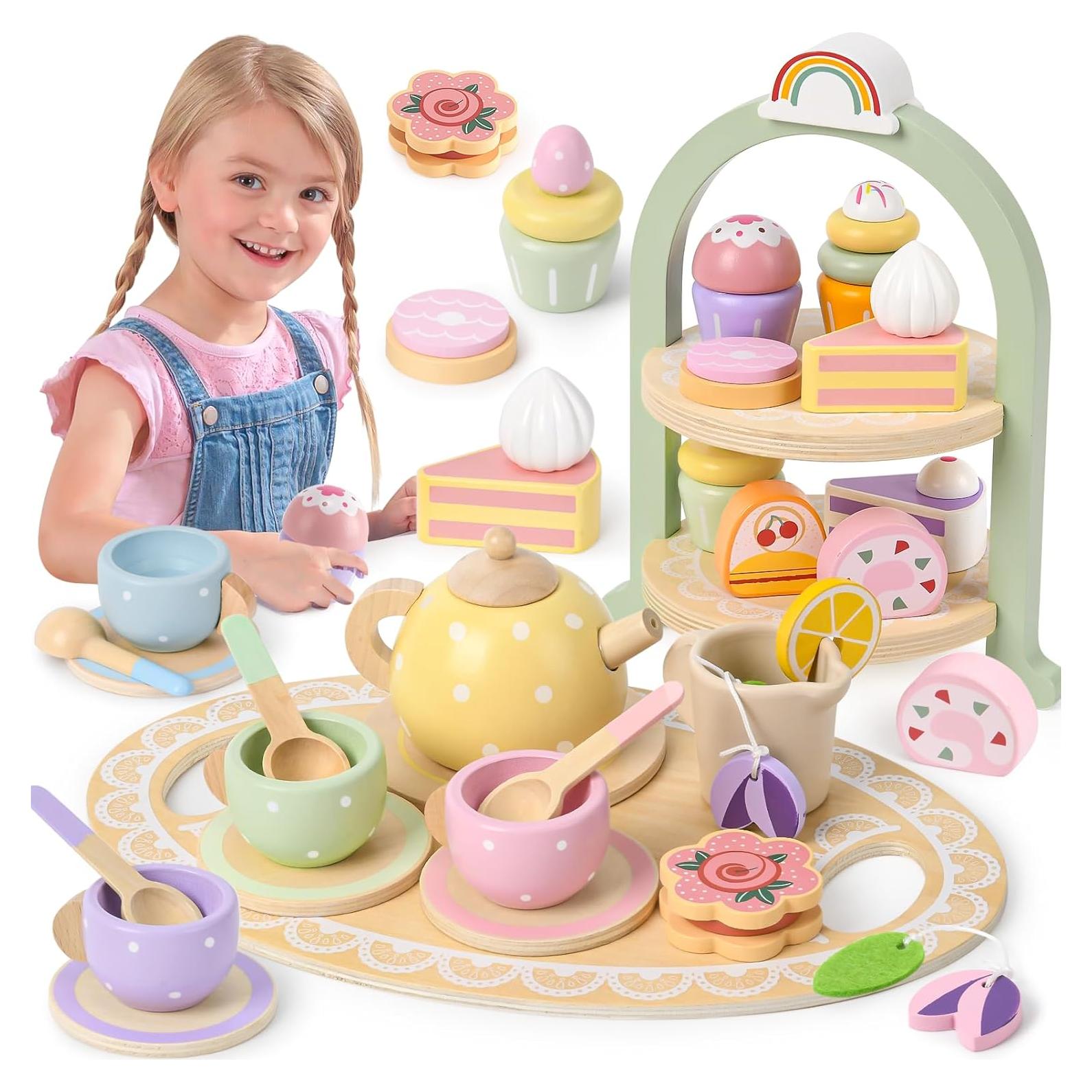 Juego de Té de Madera Lonico para Niñas 3 a 6 Años