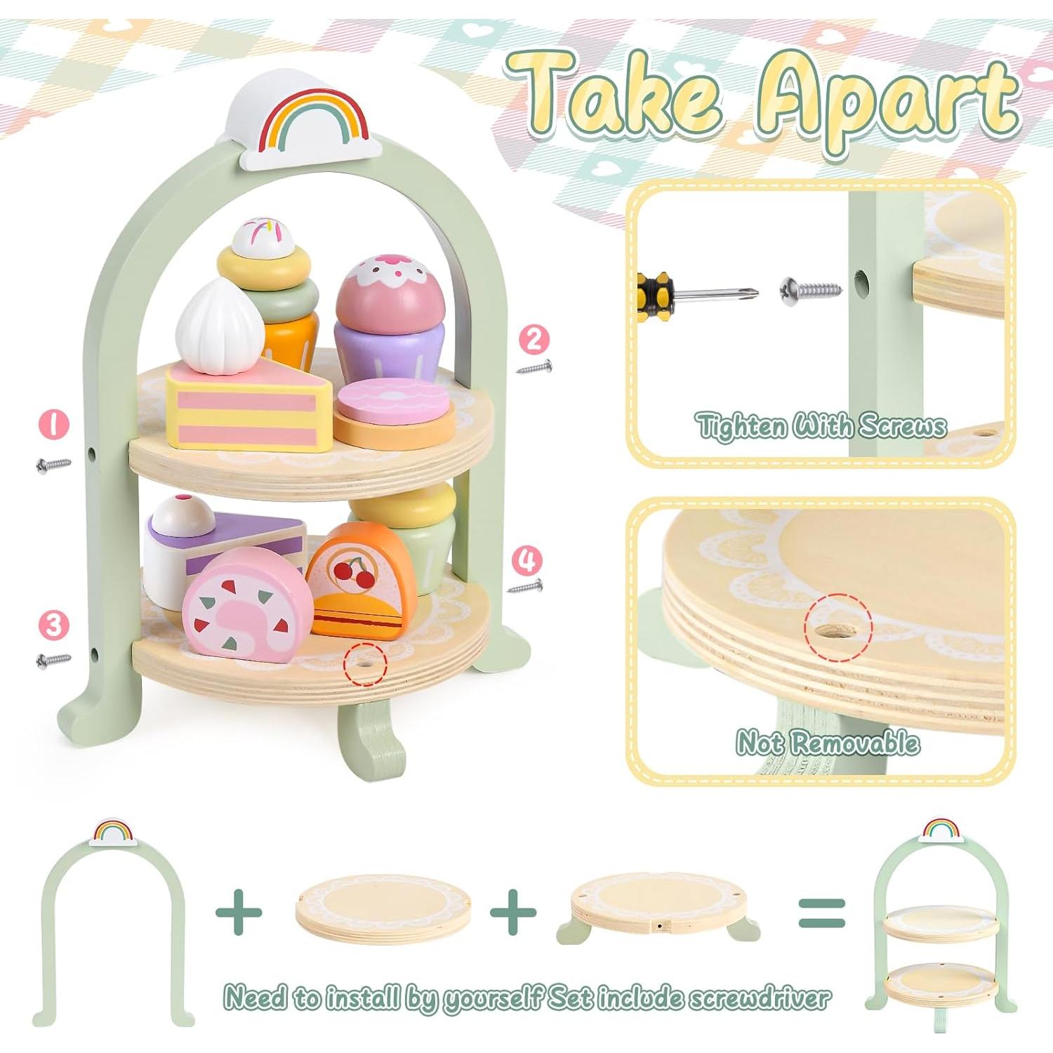 Juego de Té de Madera Lonico para Niñas 3 a 6 Años