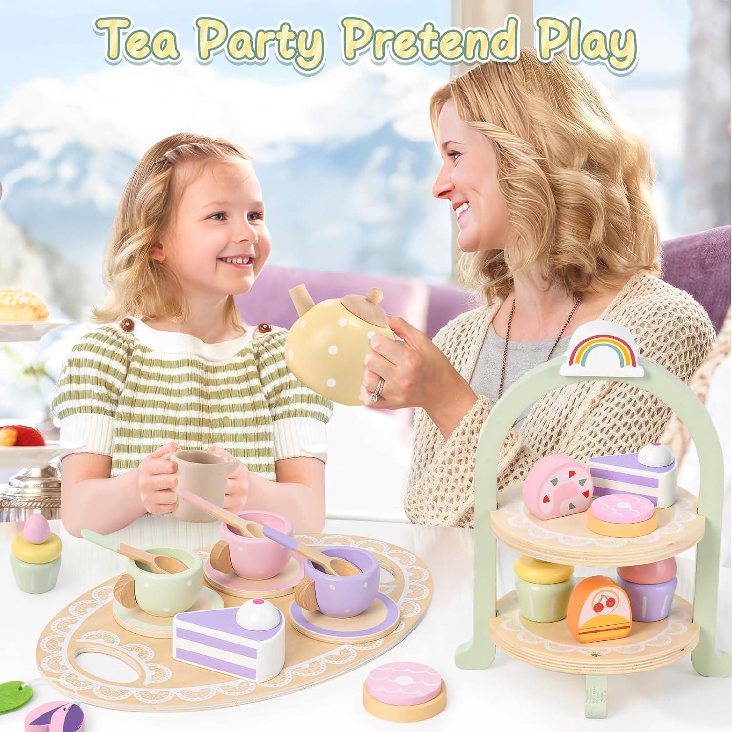 Juego de Té de Madera Lonico para Niñas 3 a 6 Años