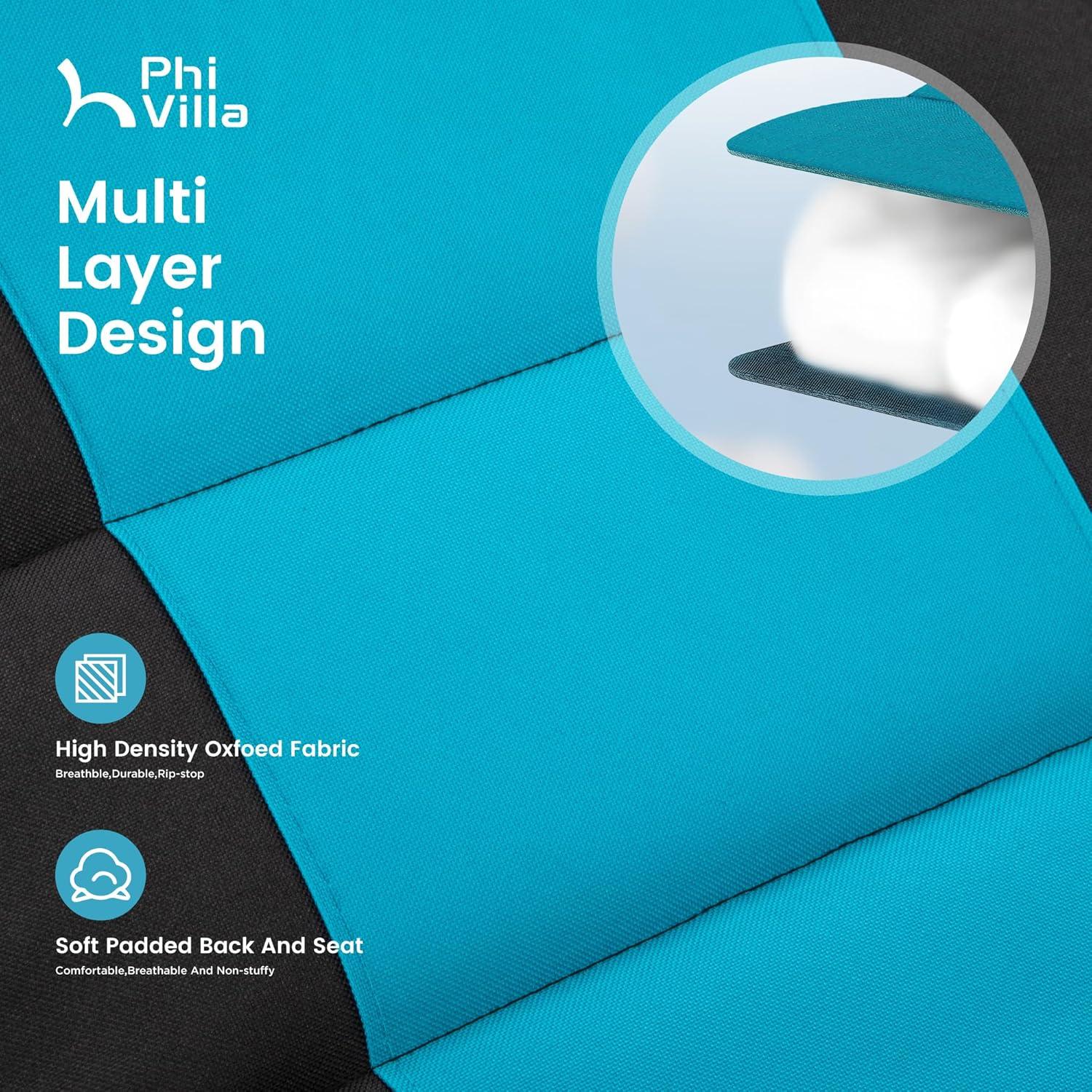 PHI VILLA XXL Oversized Padded Zero Gravity Chair, Foldable Patio Recliner, 28" Wide Seat Anti Gravity Lounger with Cup Holder, Set of 2, Support 400 LBS (Aqua)