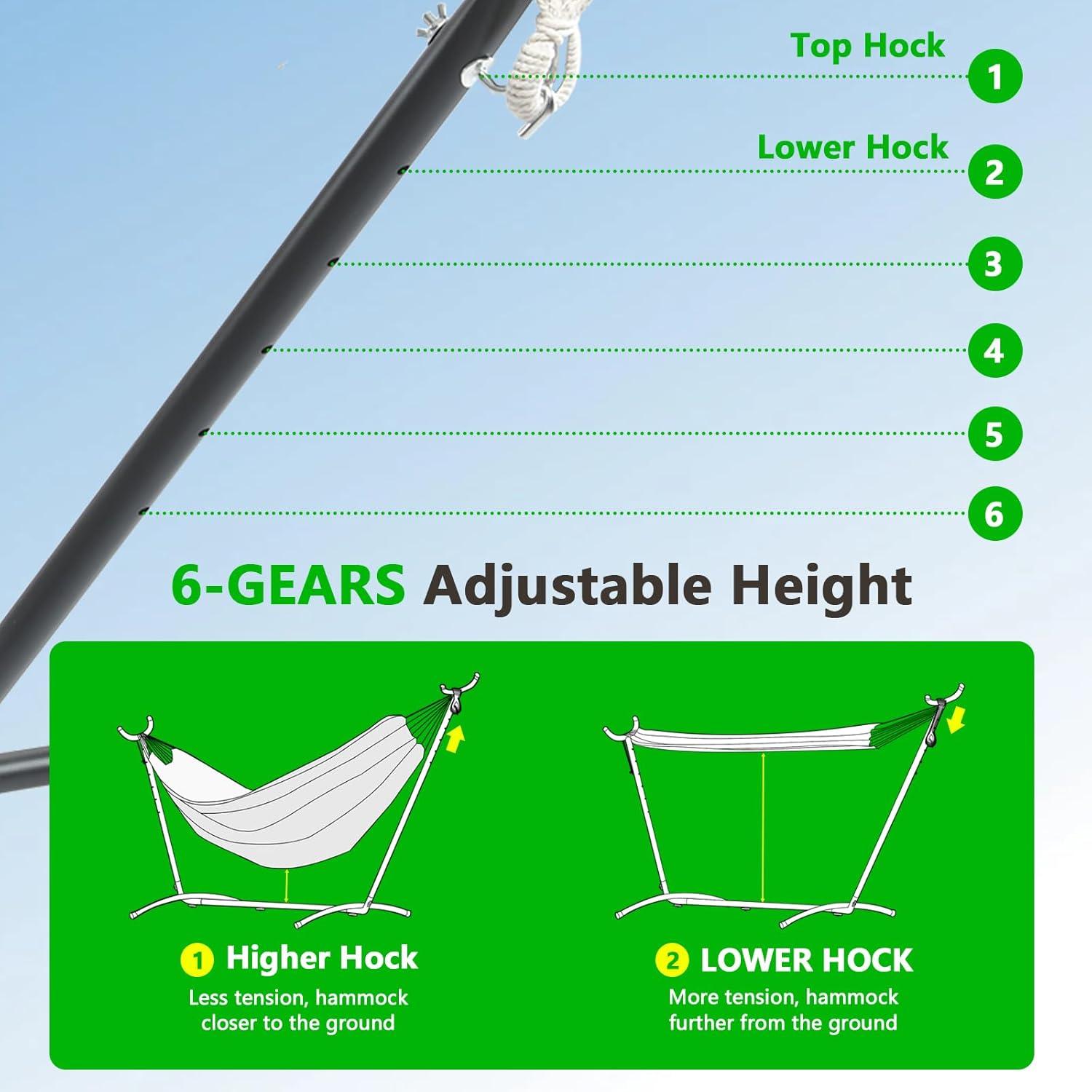 Double Hammock Comfortable with Stand for Hanging Sturdy 440lbs Capacity Hammock for Camping Outside Garden Outdoor Indoor Patio Backyard, Black and White