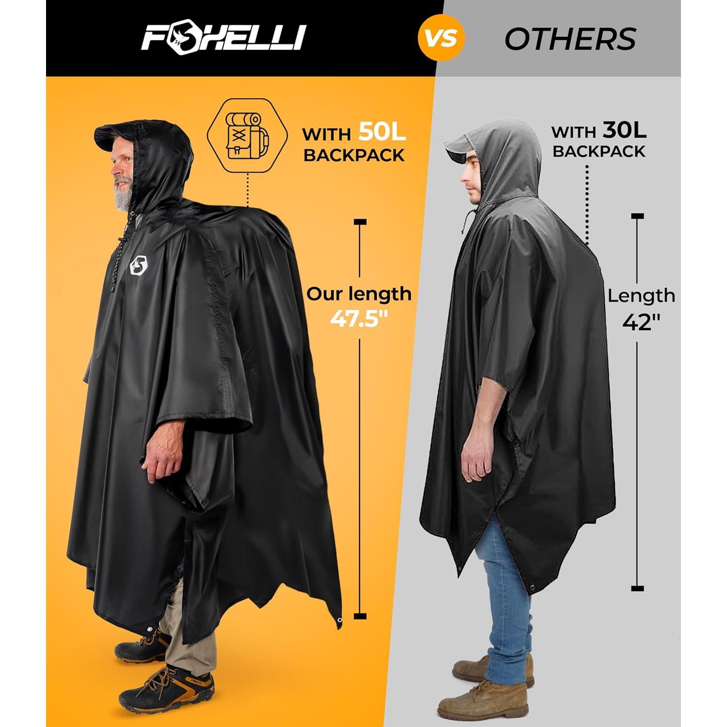 Poncho de Lluvia Foxelli Adulto Impermeable 2-Pack Negro
