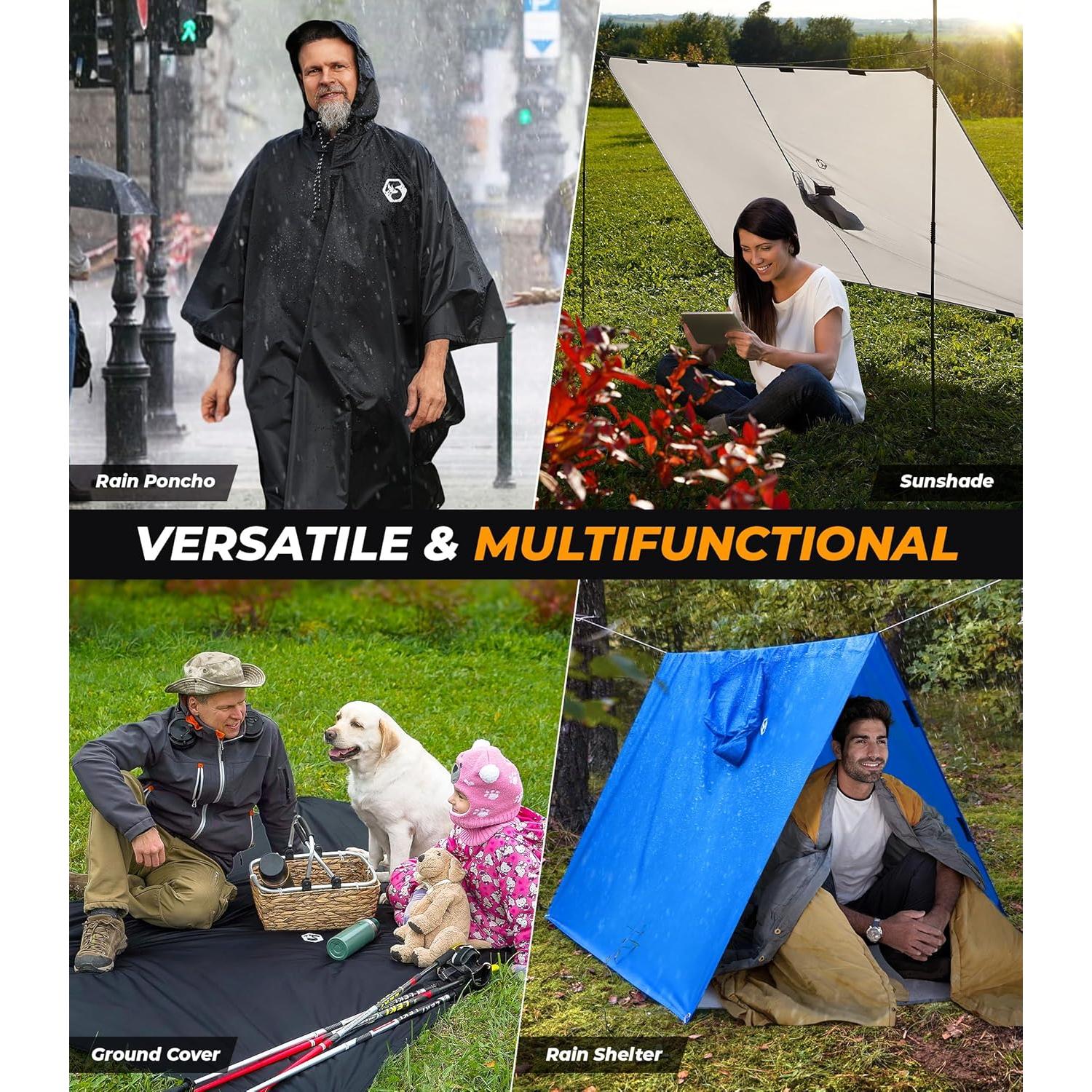 Poncho de Lluvia Foxelli Adulto Impermeable 2-Pack Negro