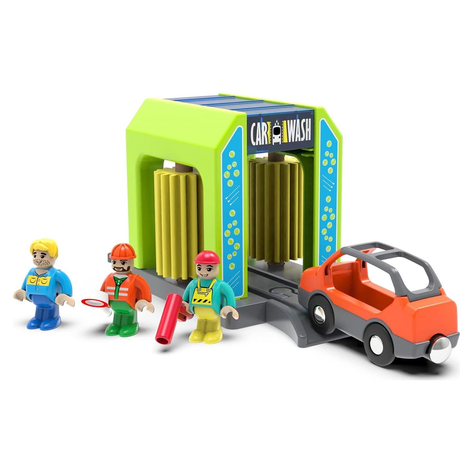 Estación de Lavado de Autos para Pista de Tren de Madera - HANQIANN