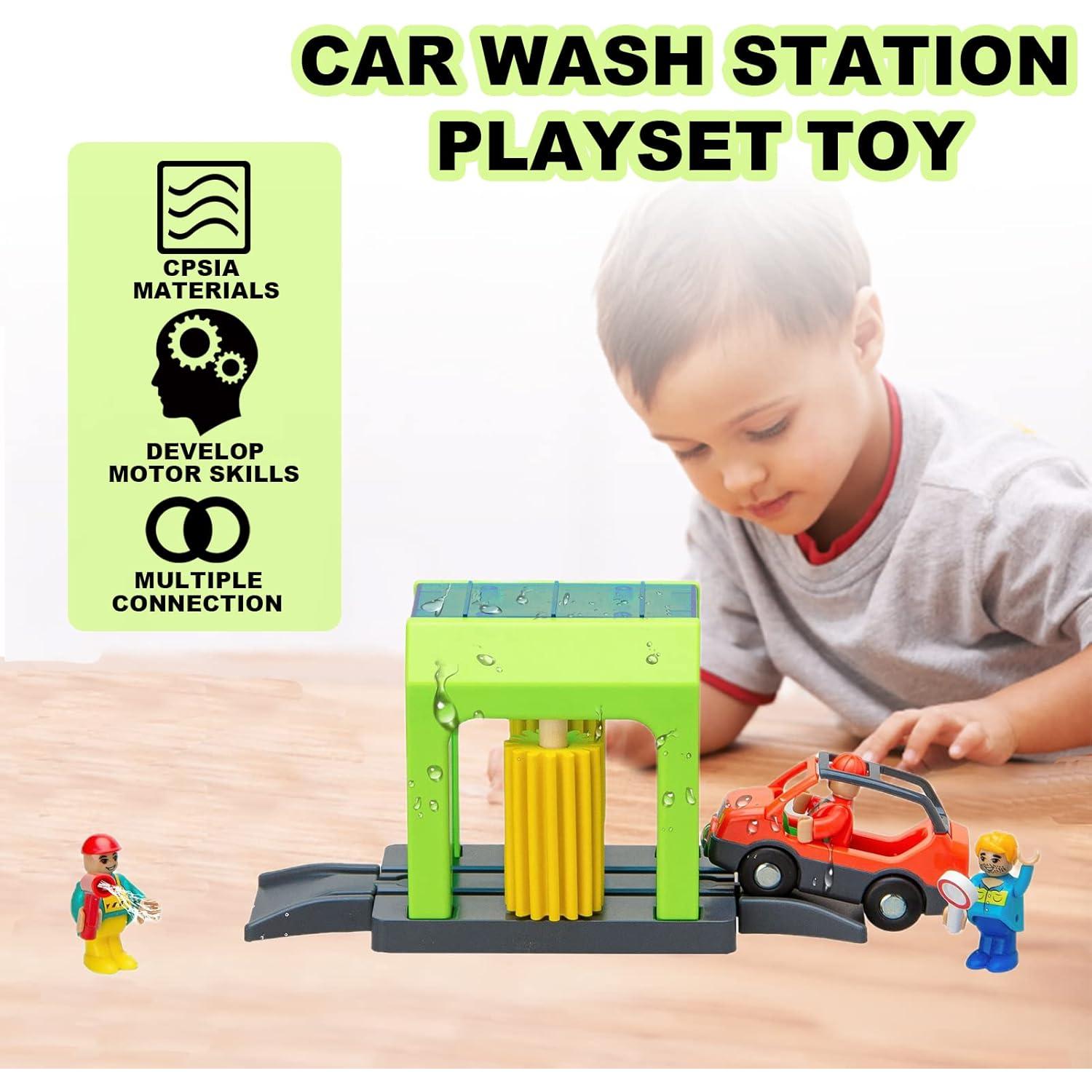 Estación de Lavado de Autos para Pista de Tren de Madera - HANQIANN