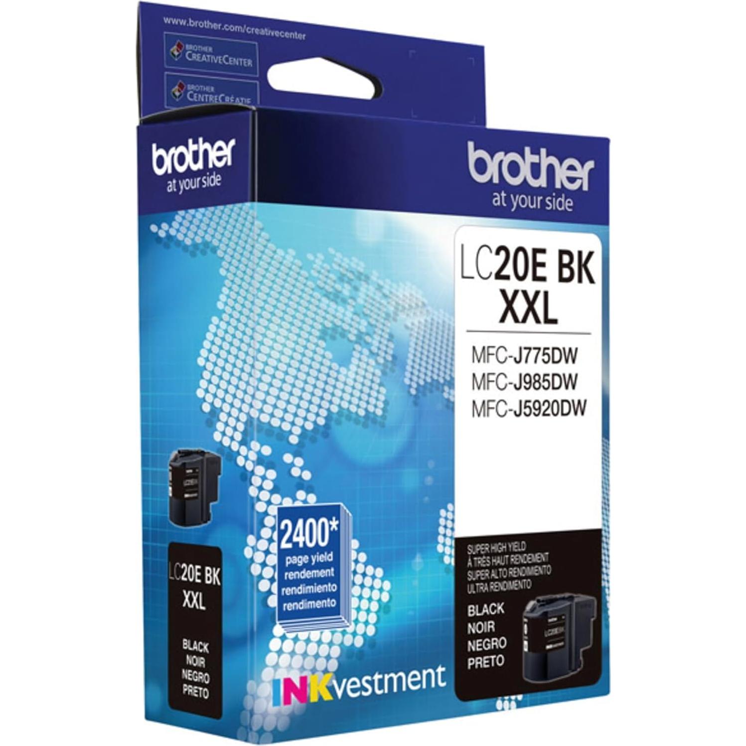 Cartucho de Tinta Negra Brother LC20EBK Alto Rendimiento 2400 Páginas