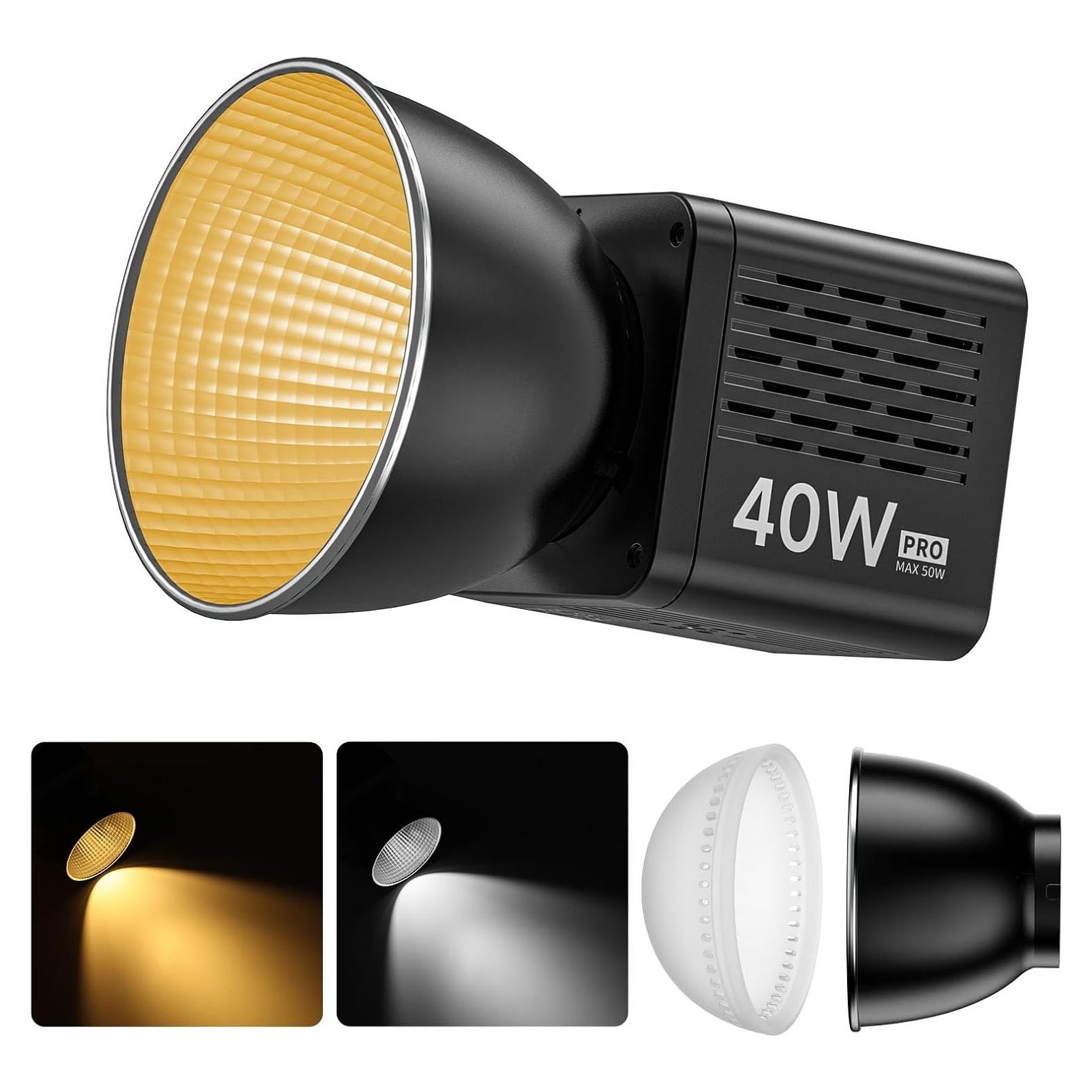 Ulanzi L023 40W Pro LED Video Light w Built-in 3400mAh Battery & PD Fast Charging, Portable Overlock 50W Cob Light, Handheld Bicolor 2500K-6000K Continuous Output Lighting with 8 Scenes for Video