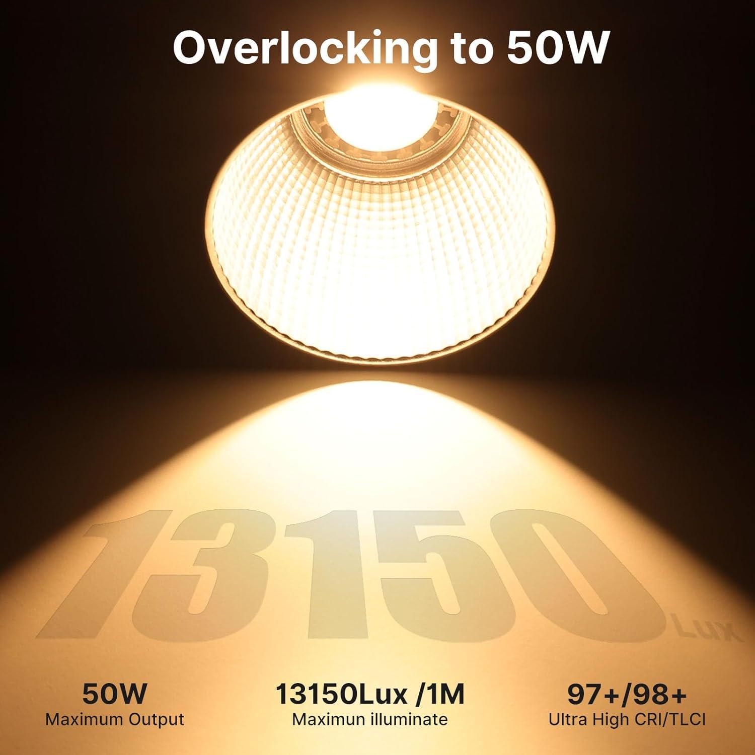 Ulanzi L023 40W Pro LED Video Light w Built-in 3400mAh Battery & PD Fast Charging, Portable Overlock 50W Cob Light, Handheld Bicolor 2500K-6000K Continuous Output Lighting with 8 Scenes for Video