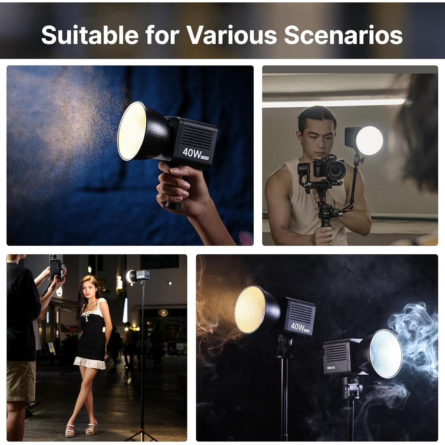 Ulanzi L023 40W Pro LED Video Light w Built-in 3400mAh Battery & PD Fast Charging, Portable Overlock 50W Cob Light, Handheld Bicolor 2500K-6000K Continuous Output Lighting with 8 Scenes for Video