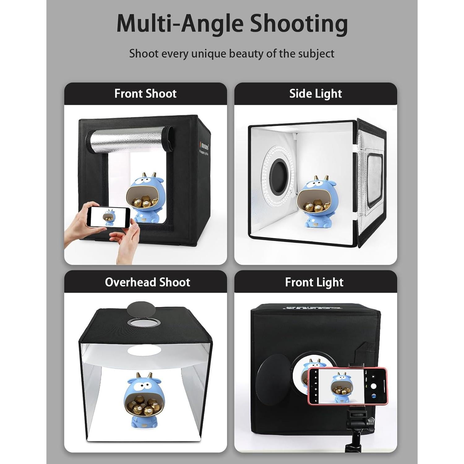 Caja de Luz Fotográfica DUCLUS 10"x10" con 104 LED y 6 Fondos