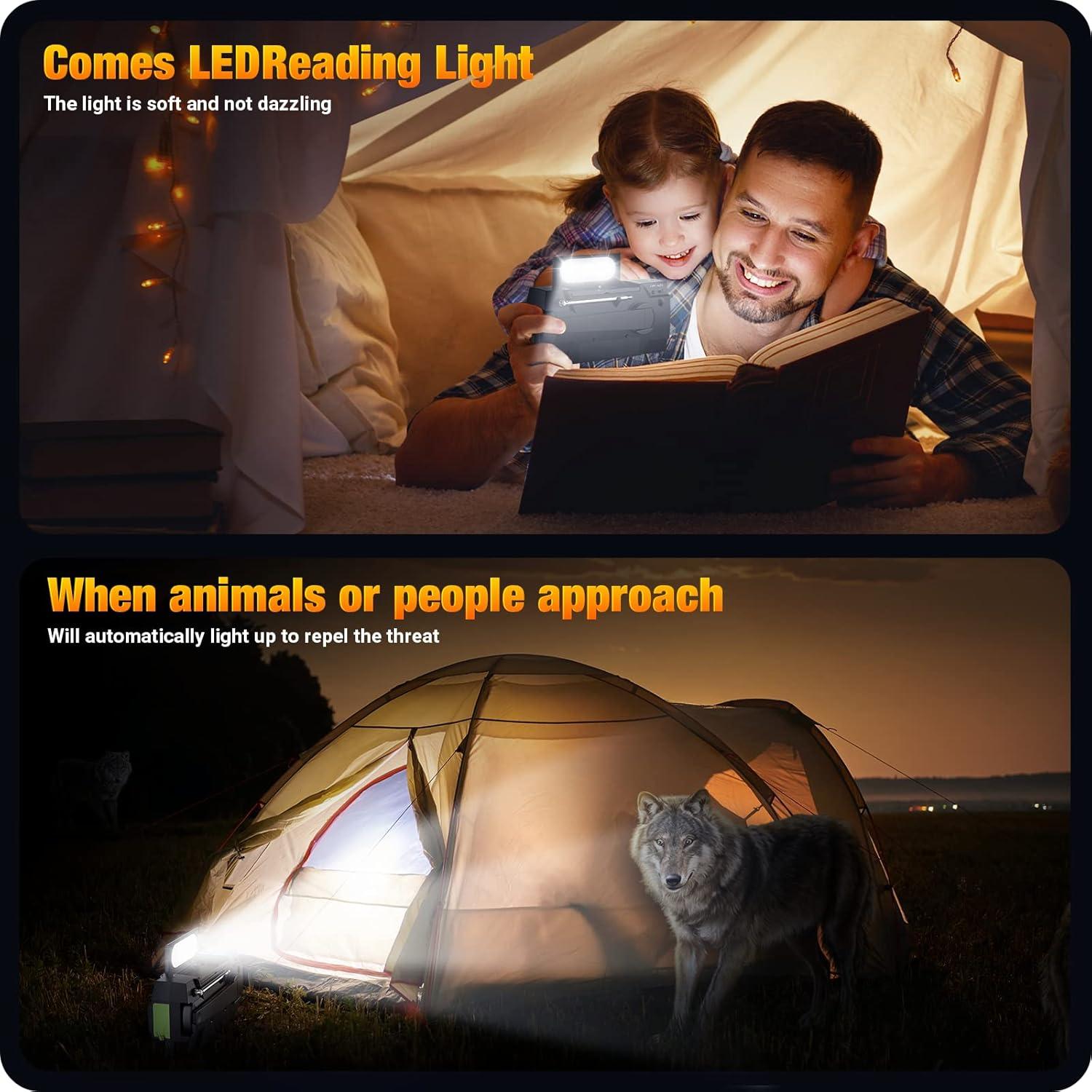 Emergency-Radio,Puiuisoul 4000mAh Weather Radios with Hand Crank & Solar Charging,Portable 3 Gear LED Flashlight,SOS Alarm, AM/FM/NOAA,Motion Sensor Reading Lamp