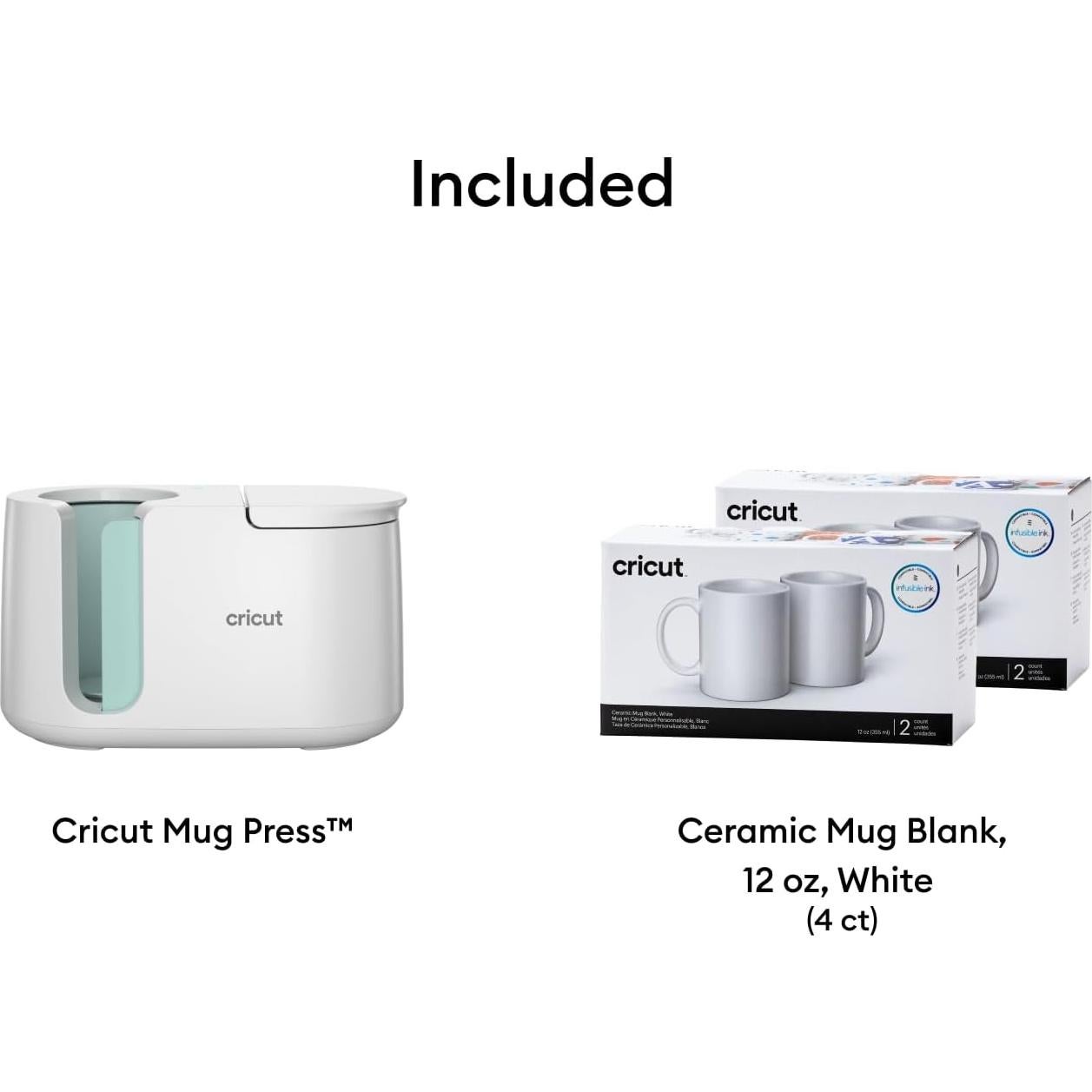 Cricut Mug Press + 4 Tazas Cerámica 12oz Personalizadas
