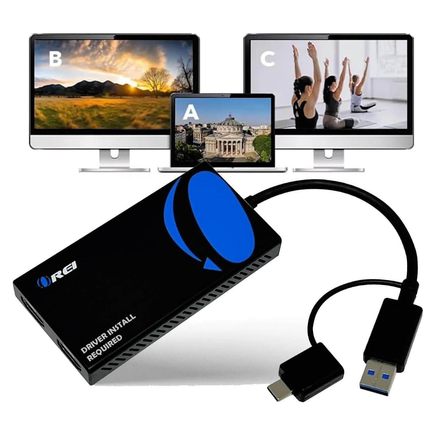 OREI Adaptador HDMI Doble Monitor 4K USB-C y USB-A