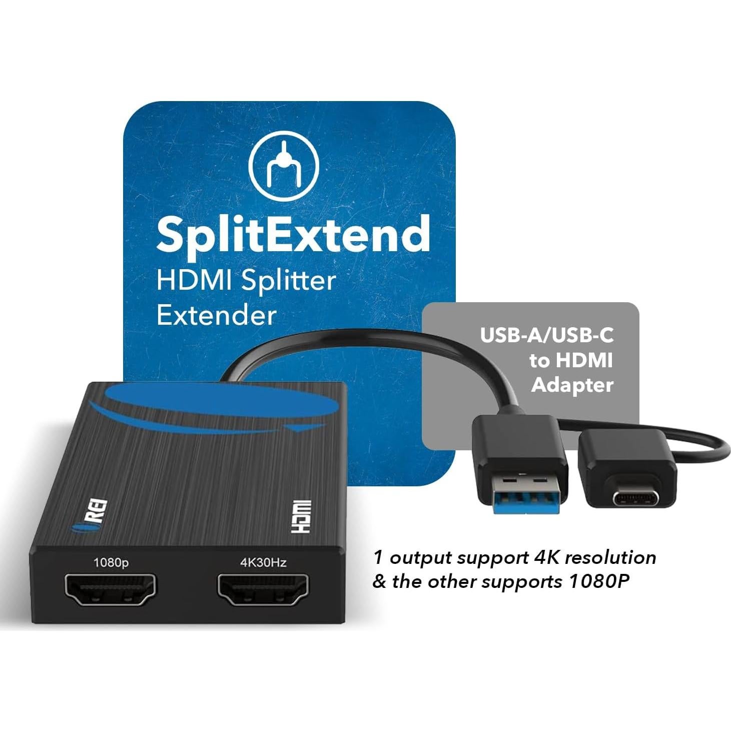 OREI Adaptador HDMI Doble Monitor 4K USB-C y USB-A