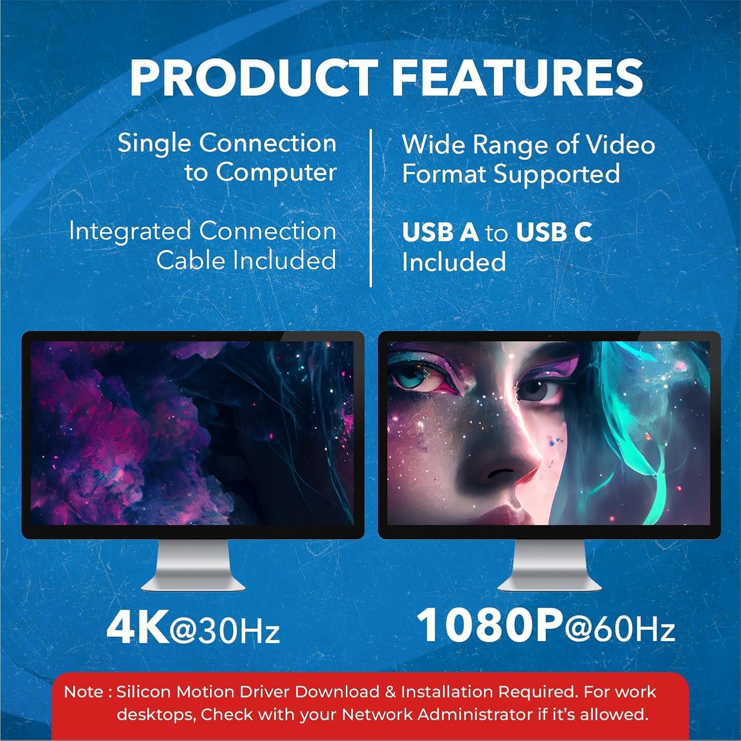 OREI Adaptador HDMI Doble Monitor 4K USB-C y USB-A