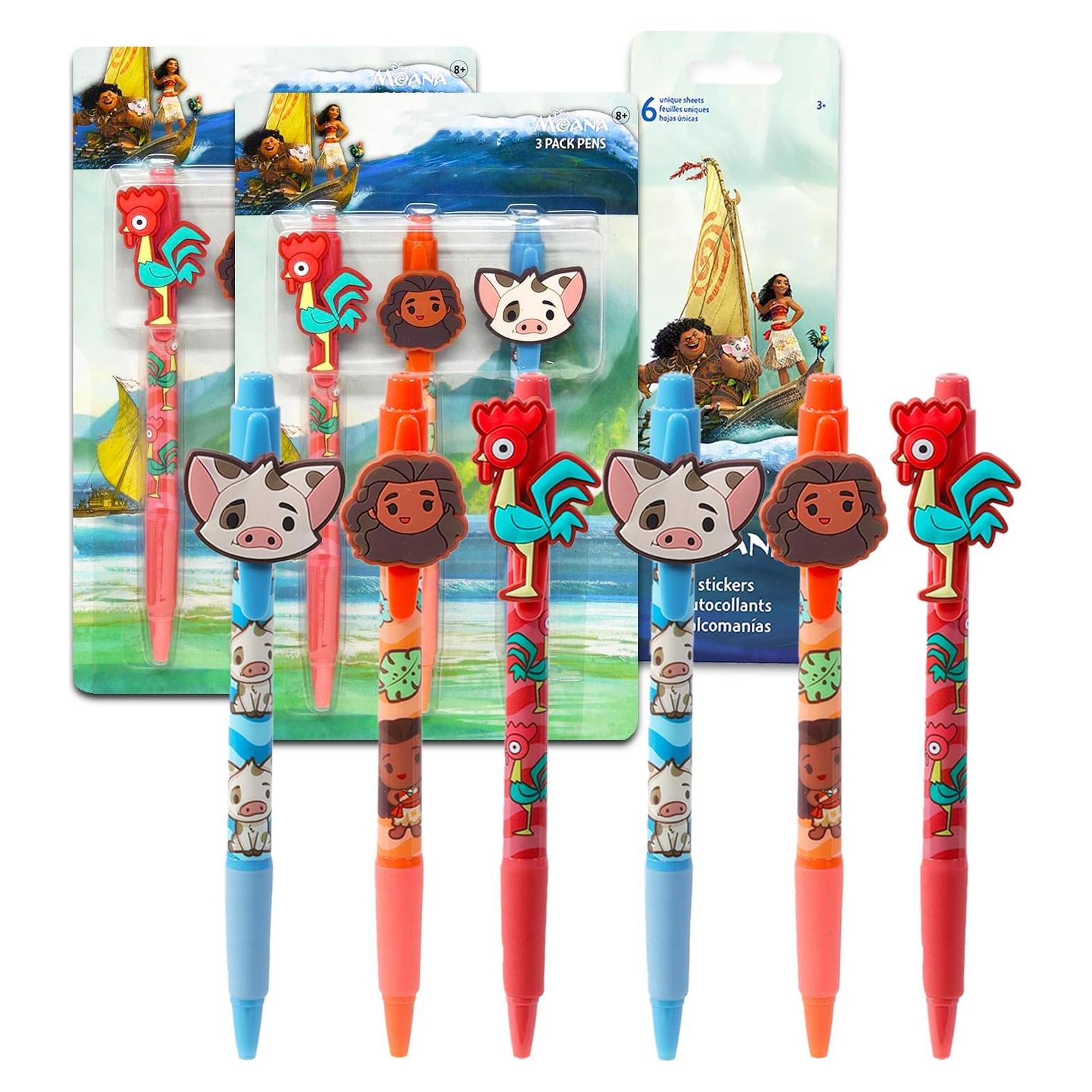 Conjunto Fiesta Disney Moana 6 Bolígrafos y Pegatinas