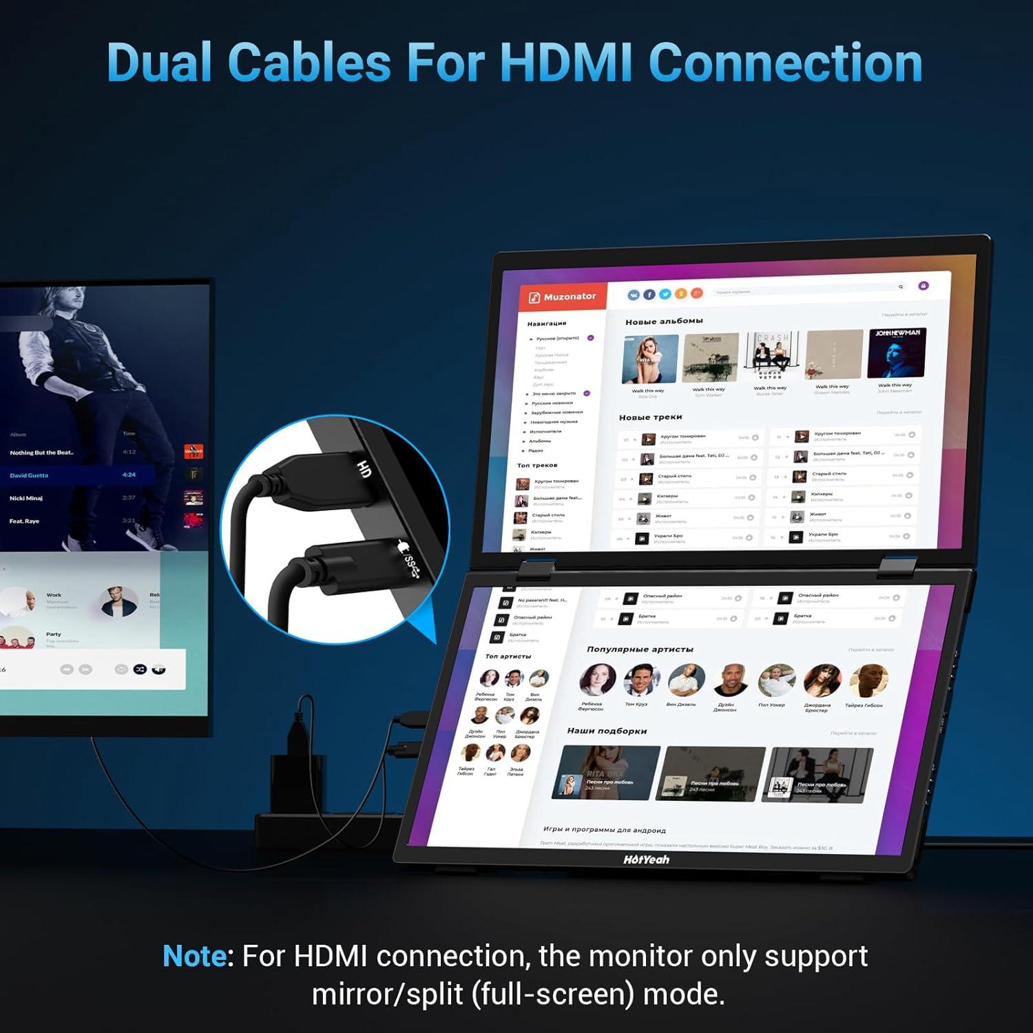 Extensor de Pantalla Triple HotYeah 15.6" 1080P USB-C HDMI