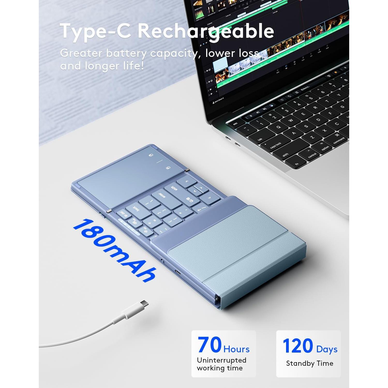 Teclado Bluetooth Plegable Samsers con Touchpad, Azul