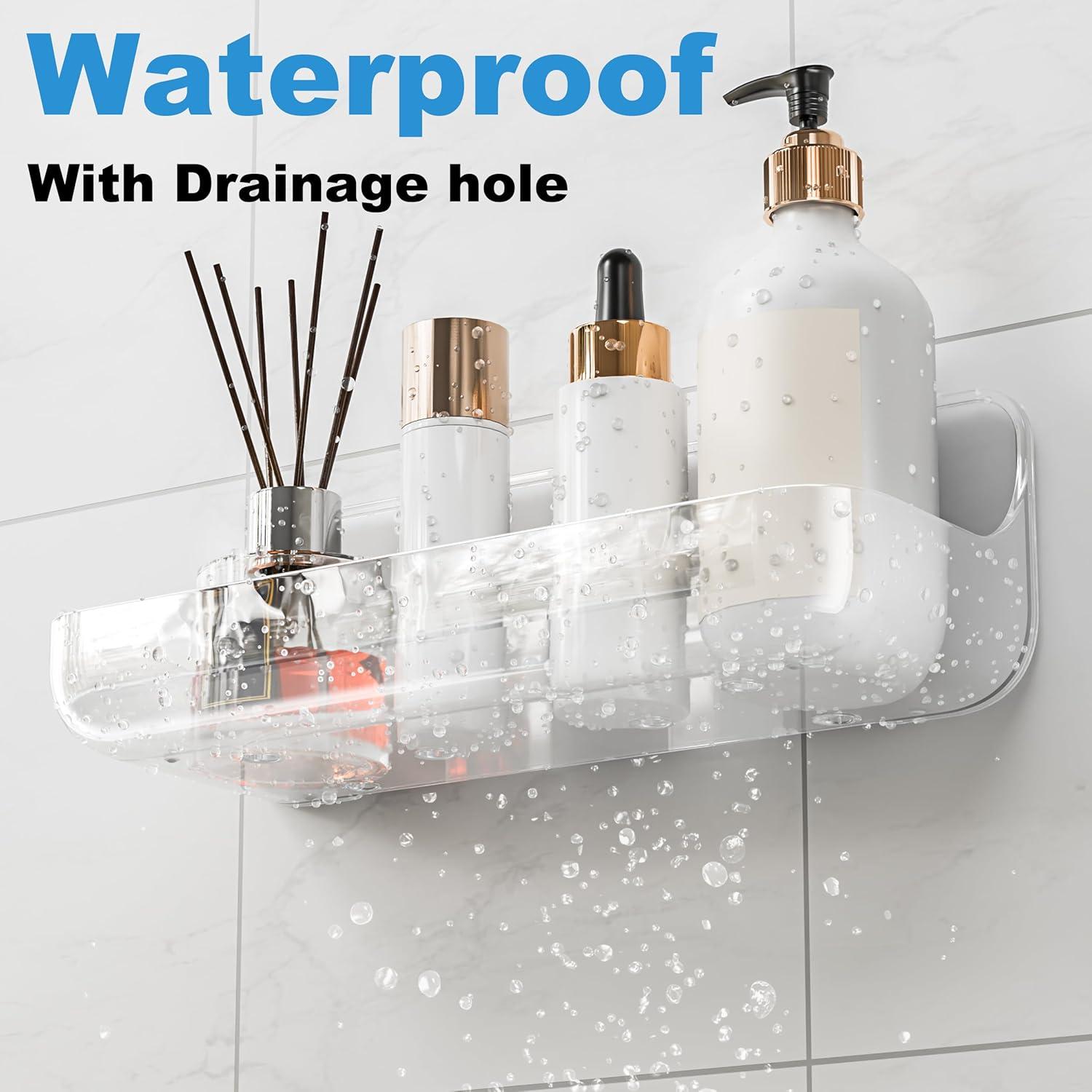 Caddy de Ducha Adhesivo Kawfle, 2 Estantes Acrílicos 23.9x9.1cm