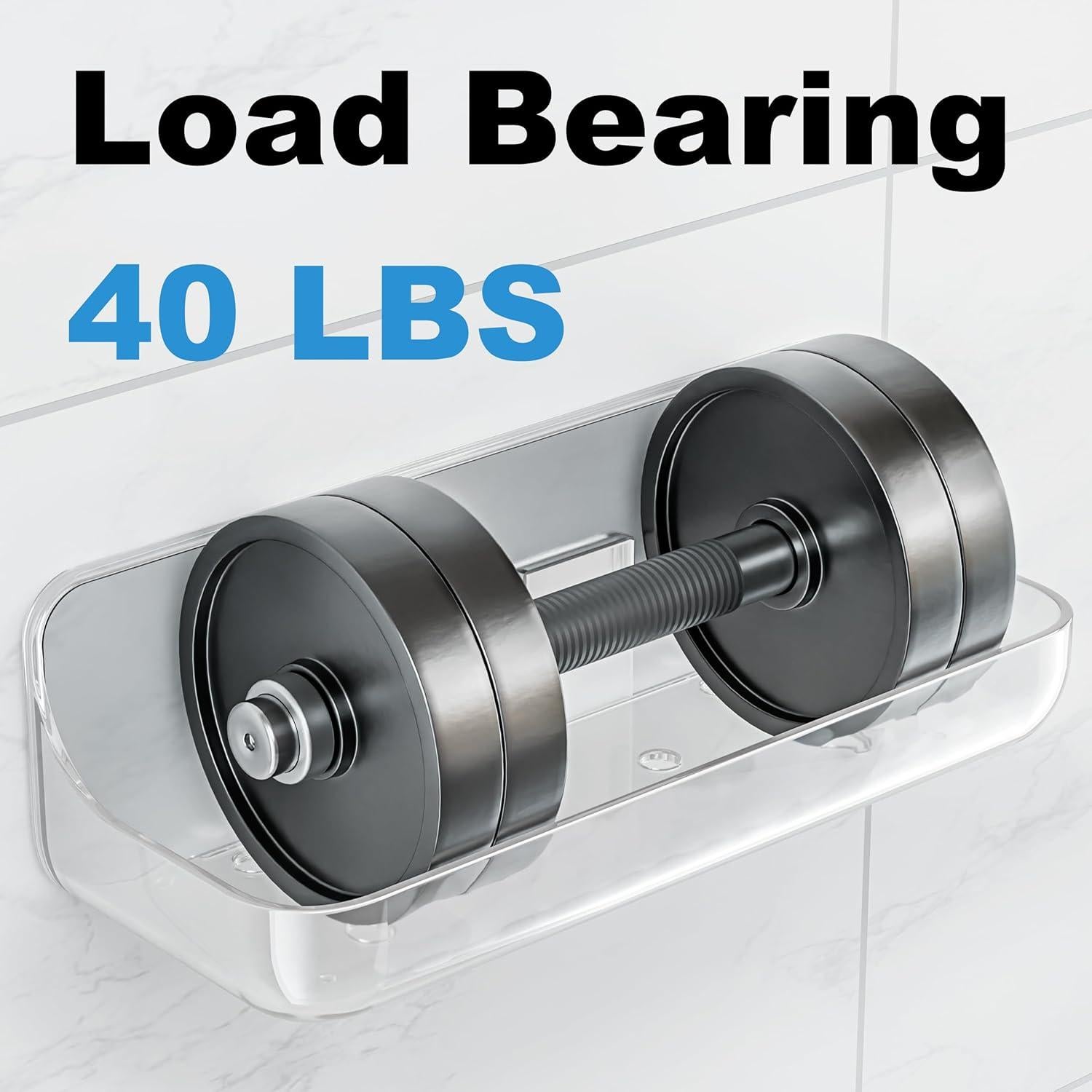 Caddy de Ducha Adhesivo Kawfle, 2 Estantes Acrílicos 23.9x9.1cm