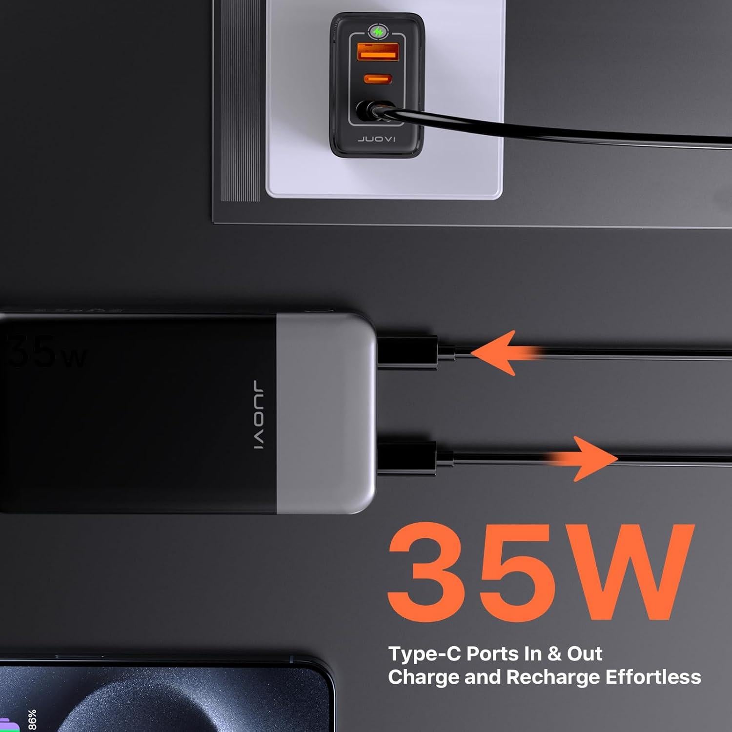 Banco de Poder 10000mAh JUOVI Carga Rápida 35W USB-C Negro