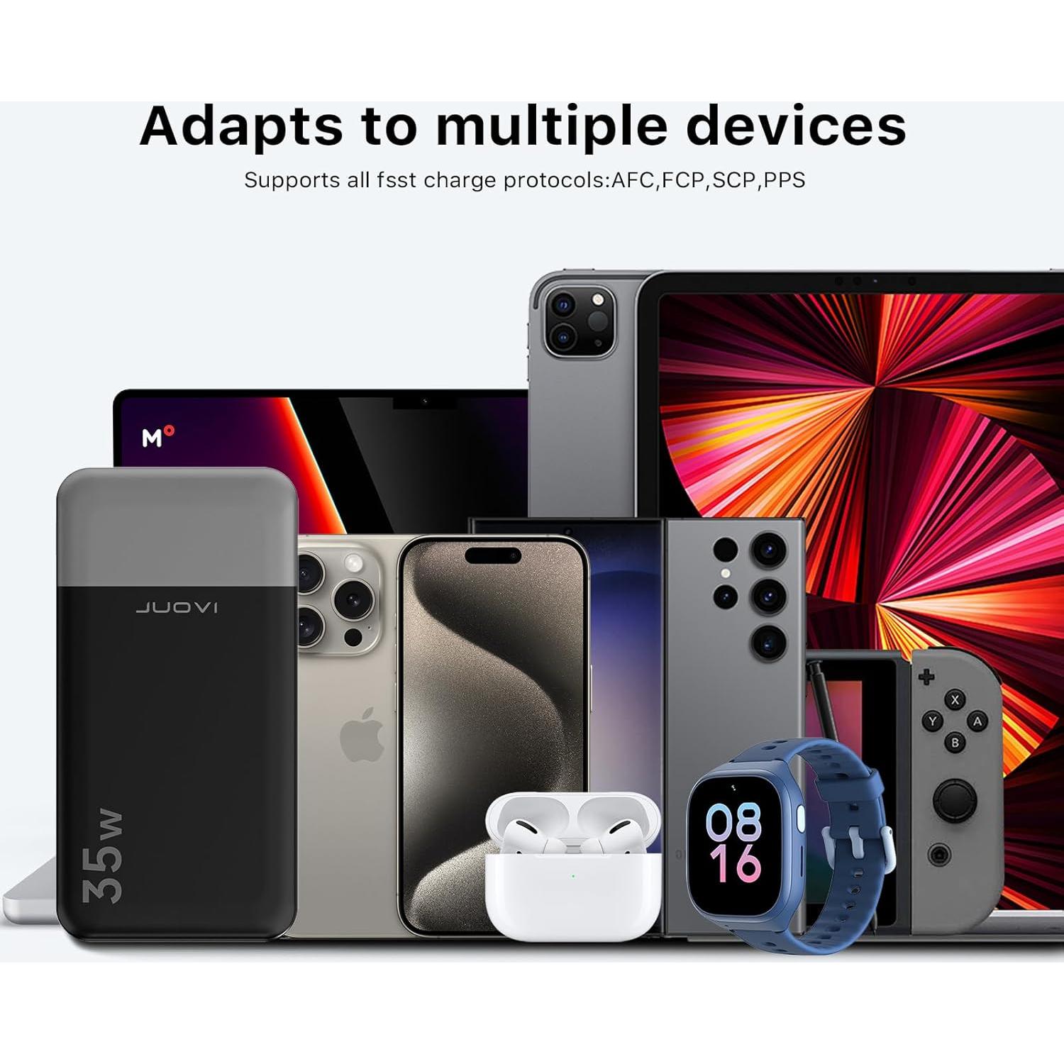 Banco de Poder 10000mAh JUOVI Carga Rápida 35W USB-C Negro