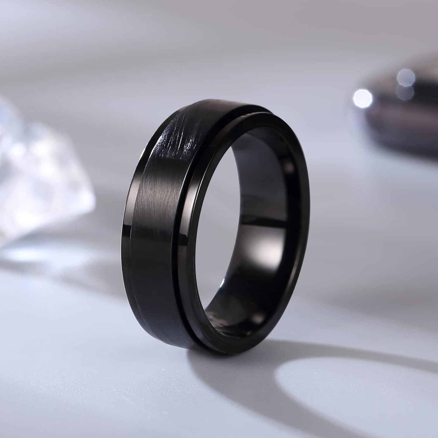 Anillo giratorio de acero inoxidable Adreamz 8 mm negro cepillado