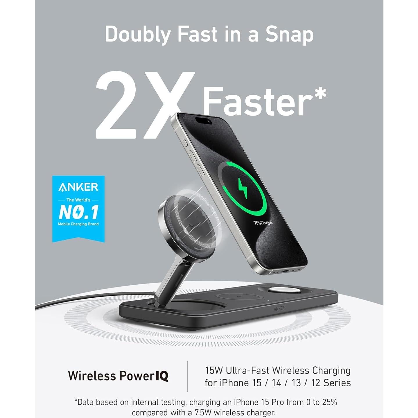 Estación de Carga Inalámbrica 3 en 1 Anker para iPhone 16
