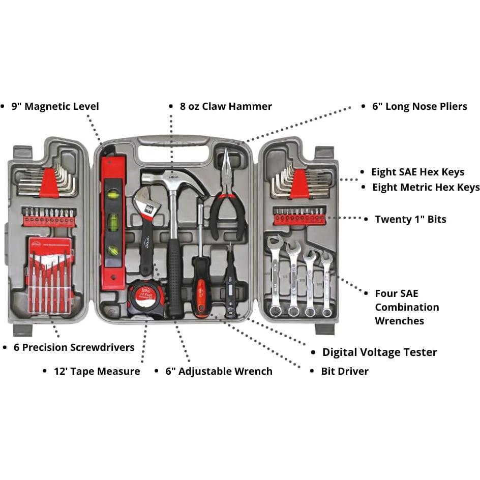 Juego de Herramientas Manuales 53 Piezas Apollo - Rojo