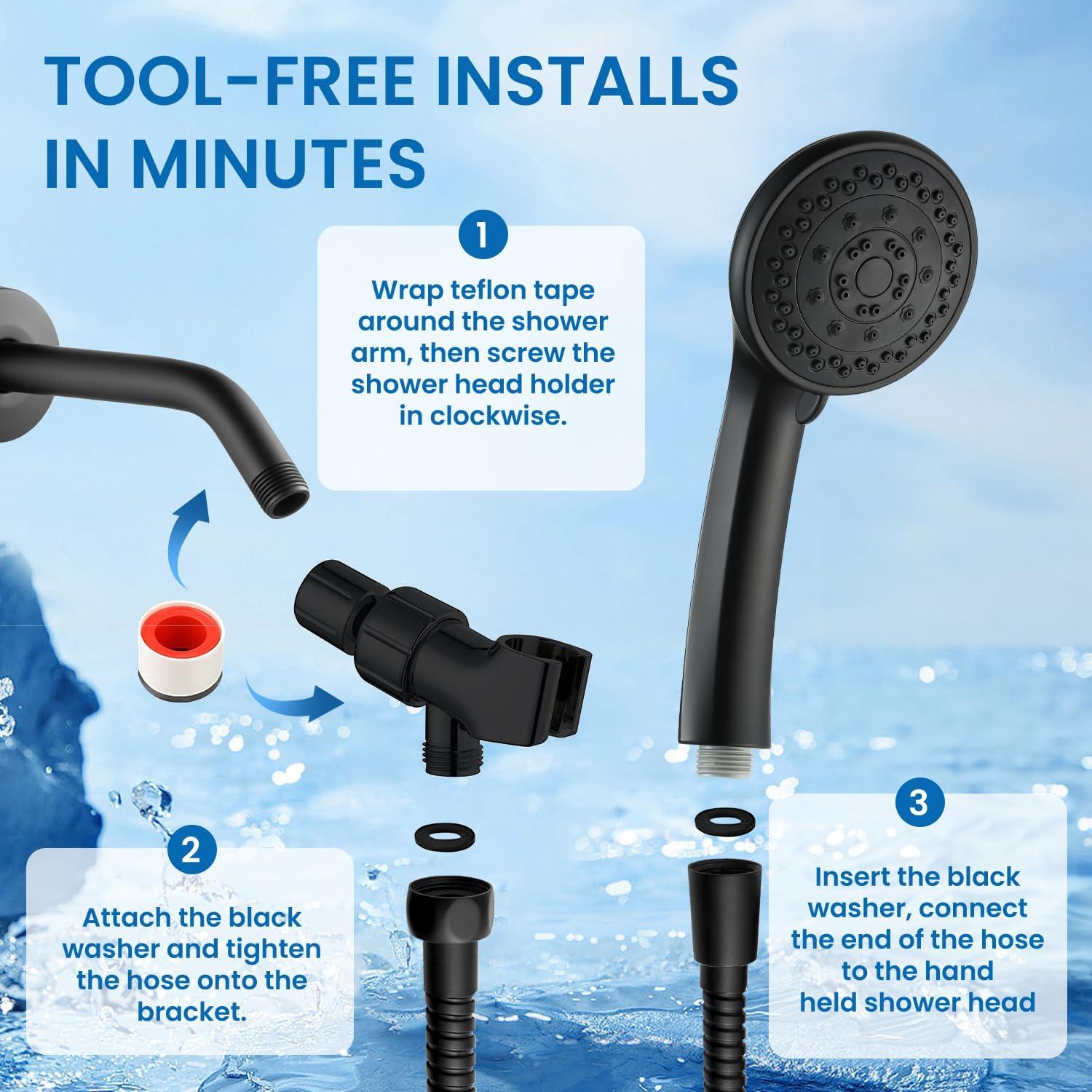 Cabezal de Ducha Axioblis 5 Funciones Alta Presión Negro Mate