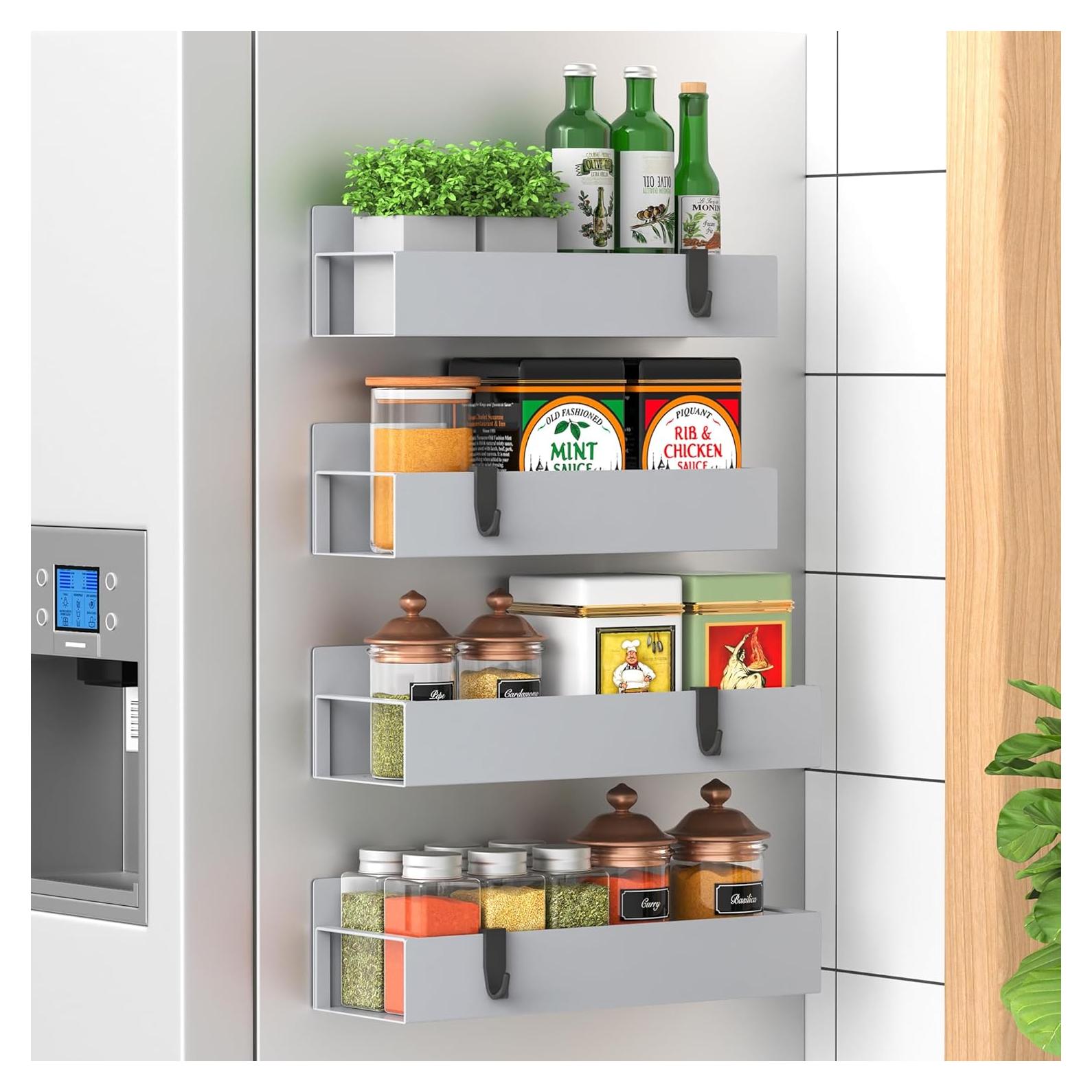 Estante de Especias Magnético Hleelomi 4 Piezas Gris