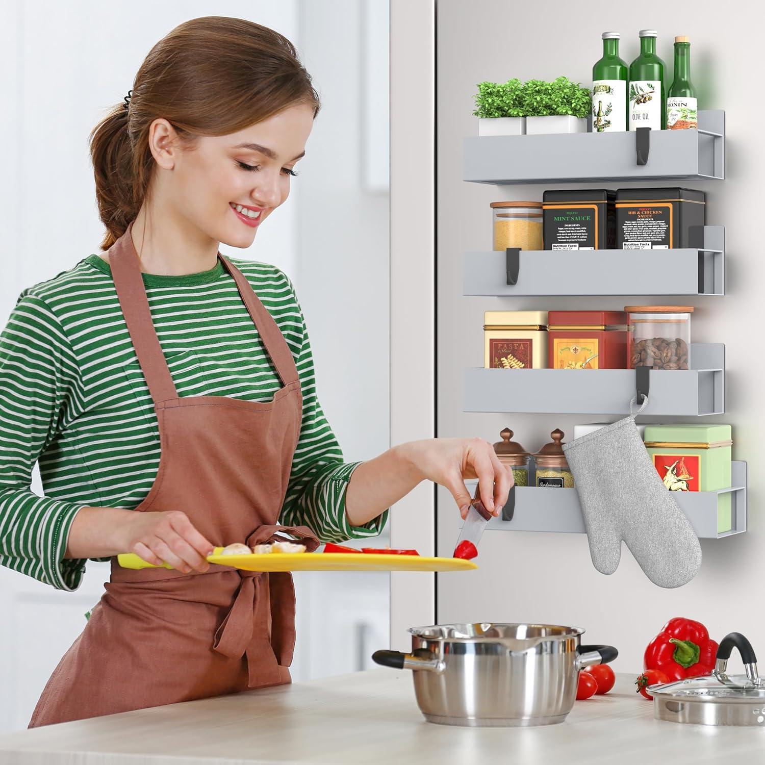 Estante de Especias Magnético Hleelomi 4 Piezas Gris