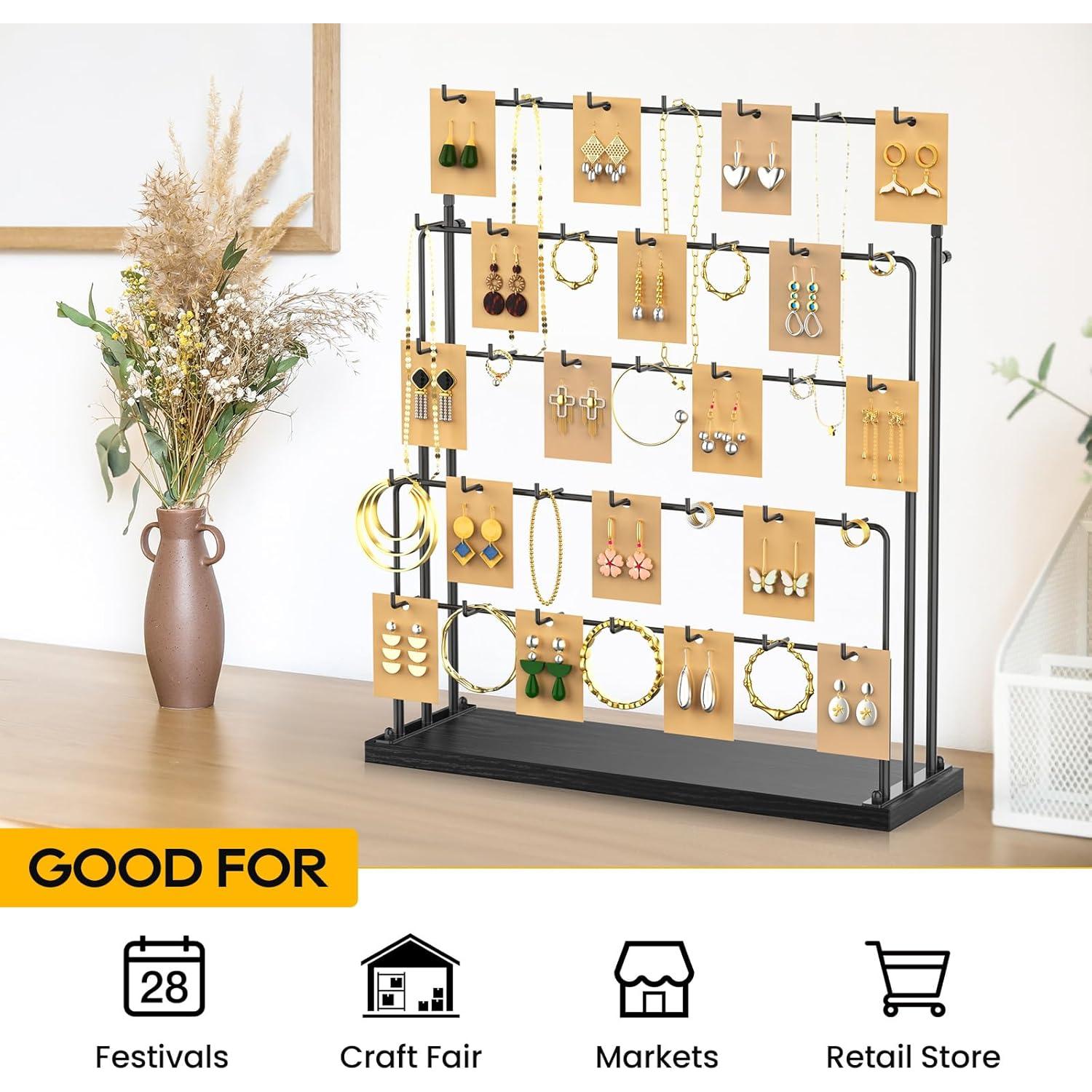 Exhibidor de Joyería ORLESS Negro con 35 Ganchos y 70 Compartimentos