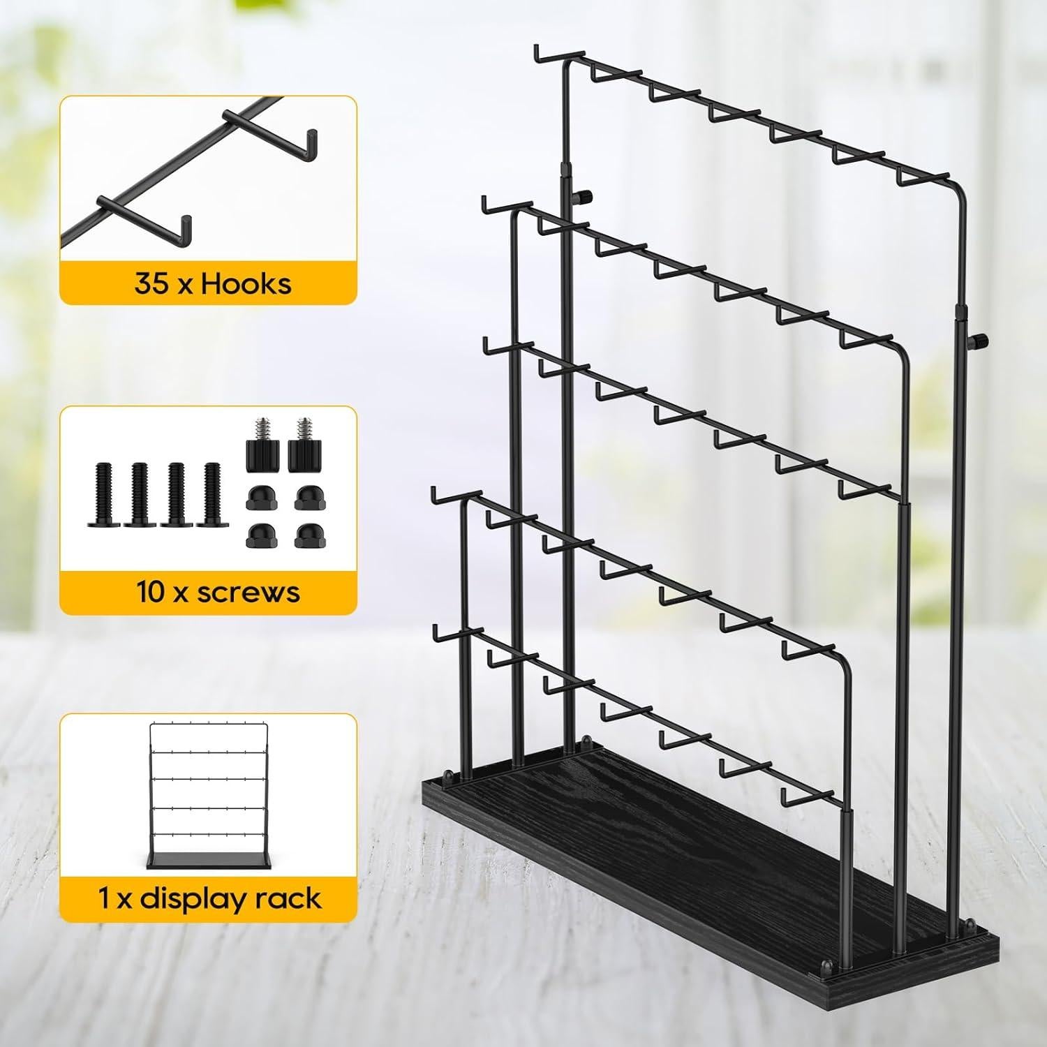 Exhibidor de Joyería ORLESS Negro con 35 Ganchos y 70 Compartimentos