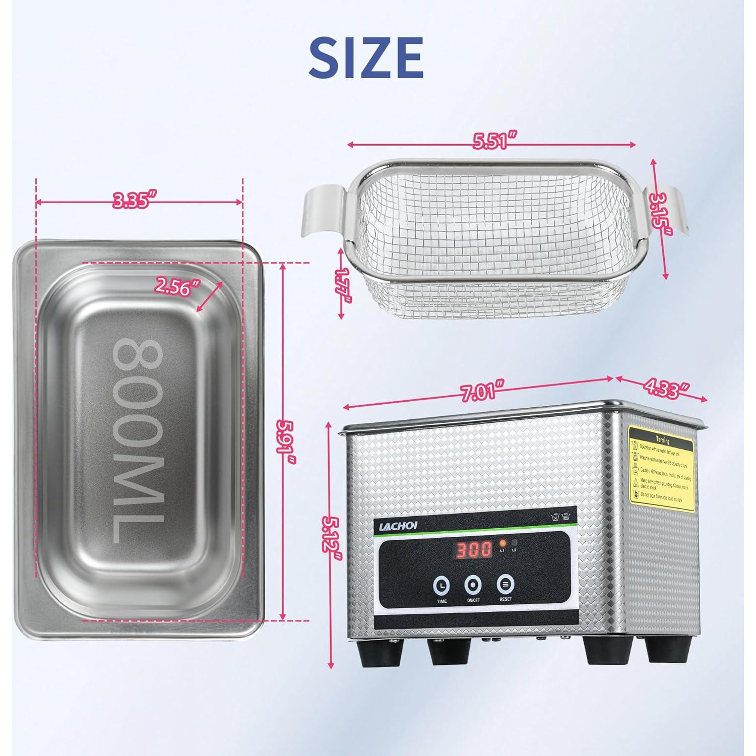 Limpiador ultrasónico LACHOI 800ml digital 40kHz acero inoxidable