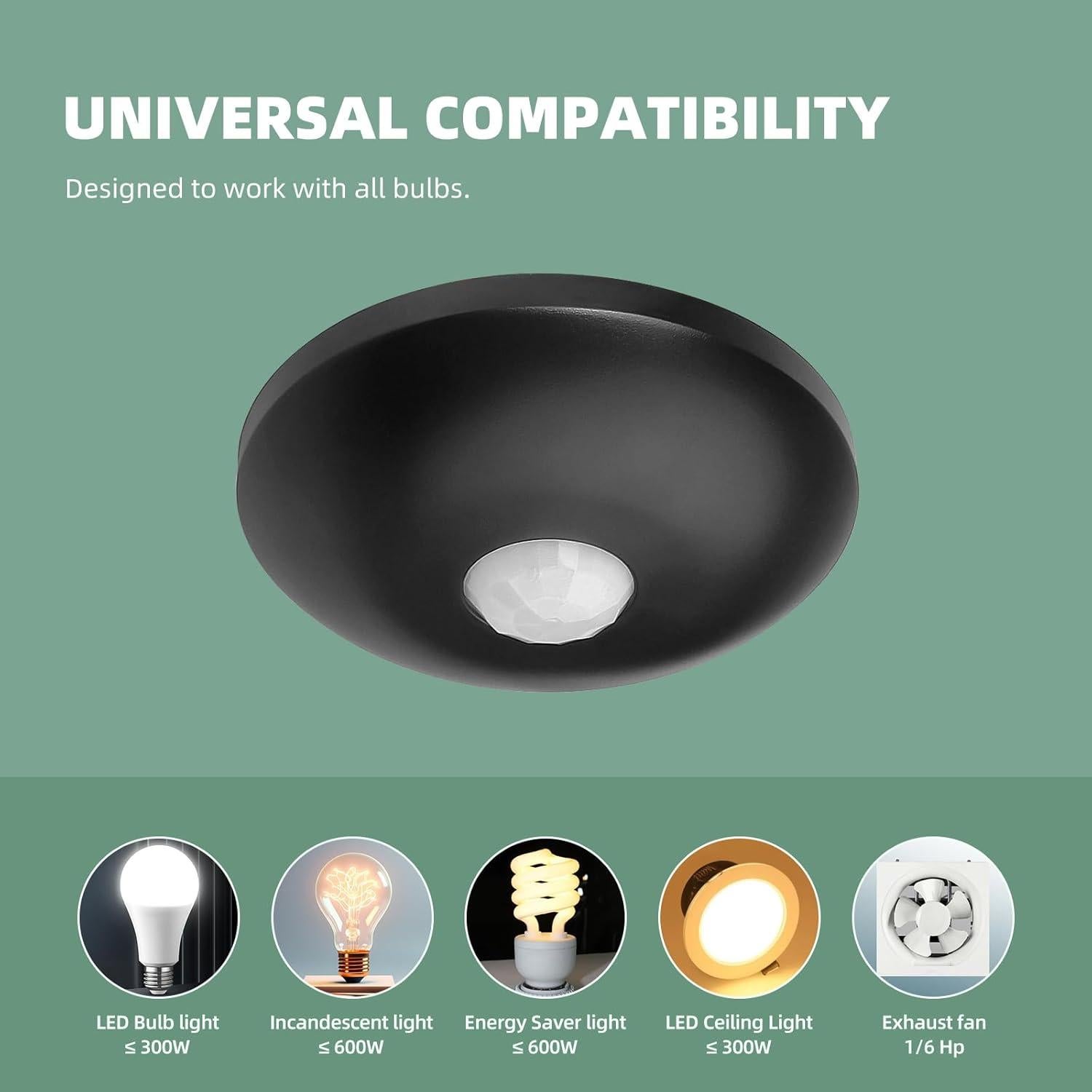 Sensor de Movimiento ECOELER PIR 360° Techo Negro 173.6g