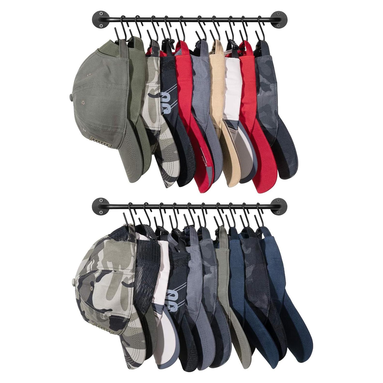 Soporte para Sombreros Mkono Negro, Organizador de Pared 20 Ganchos