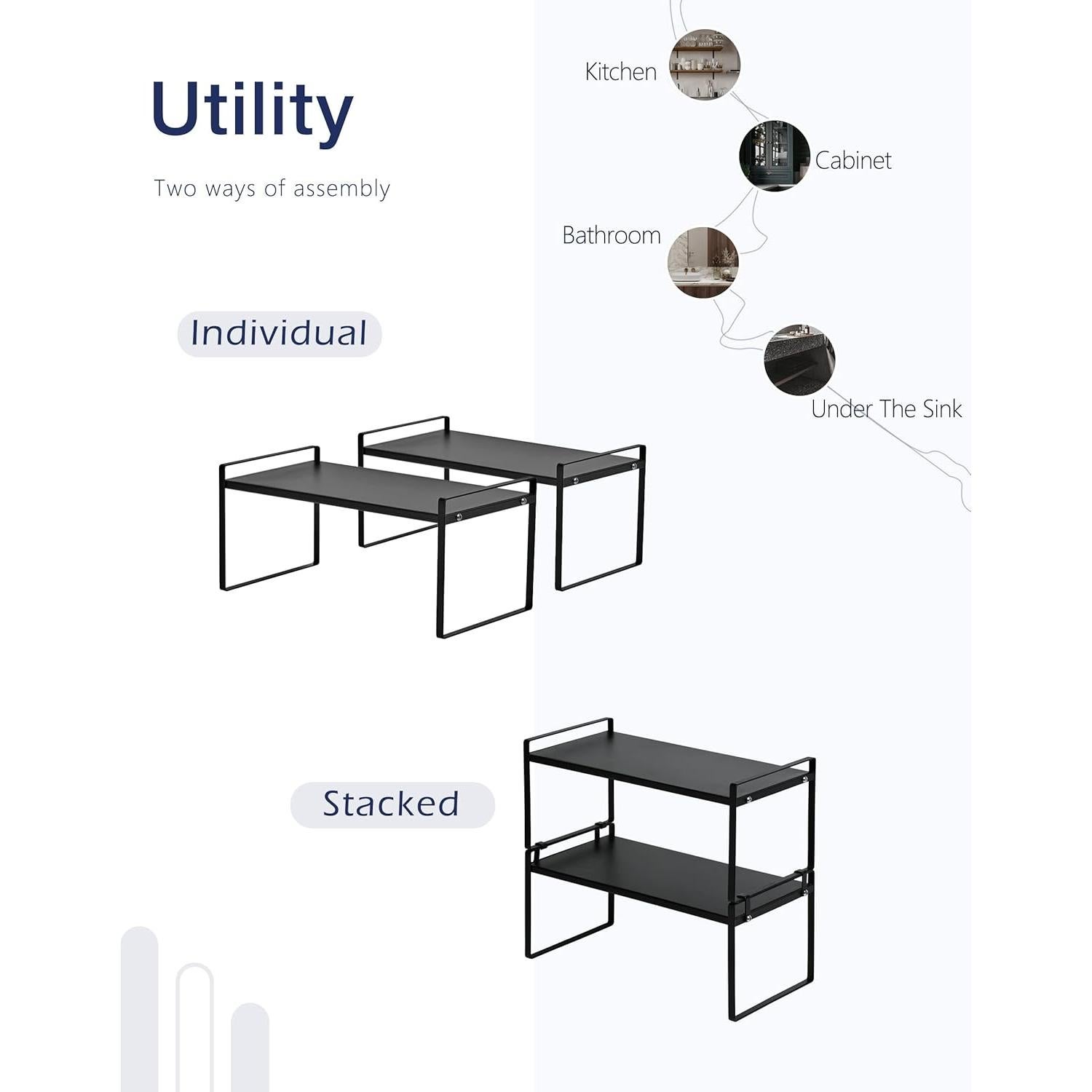 Estantes Apilables Nxconsu para Gabinete 2 Piezas Negro 21.1x40.9cm