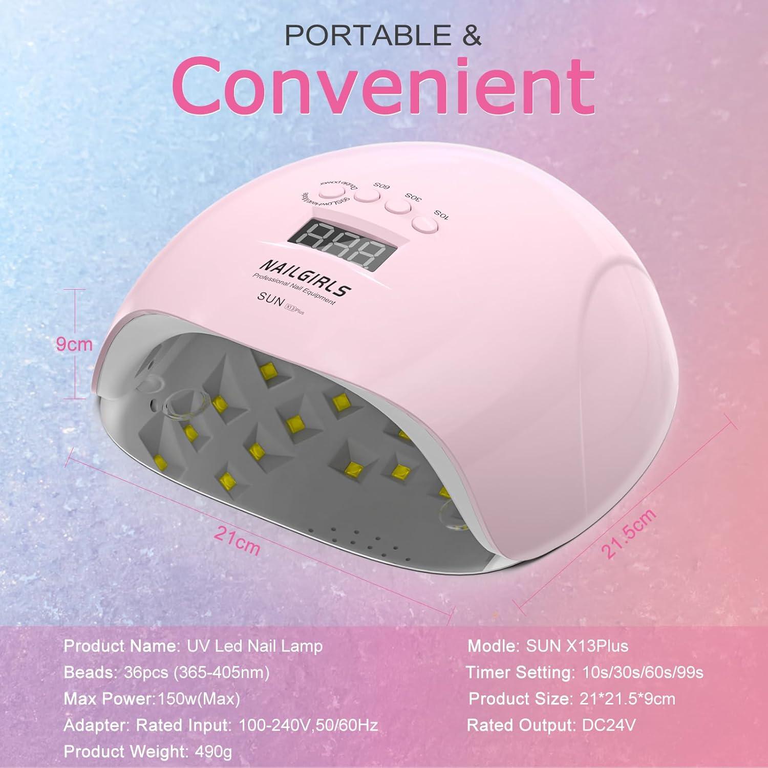 Lámpara UV NAILGIRLS 150W Rosa con Sensor Automático y 36 LEDs