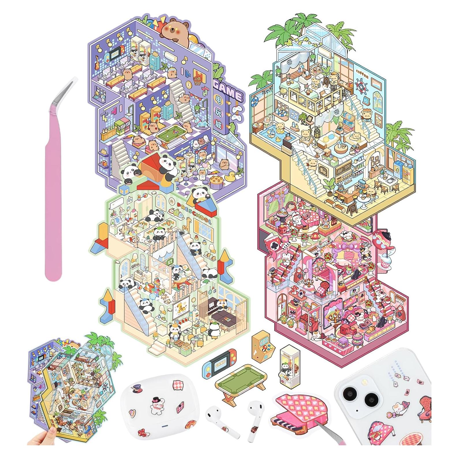 Pegatinas 3D Pindda Casa de Sueños - 4 Conjuntos Reutilizables