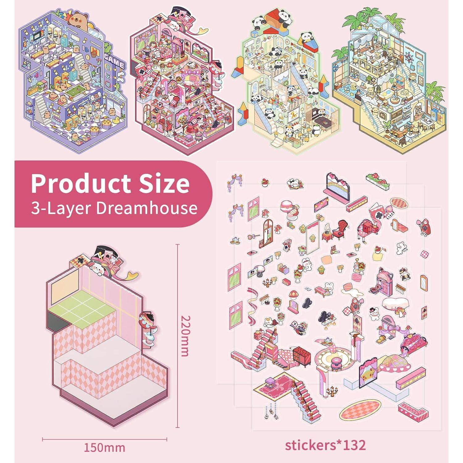 Pegatinas 3D Pindda Casa de Sueños - 4 Conjuntos Reutilizables