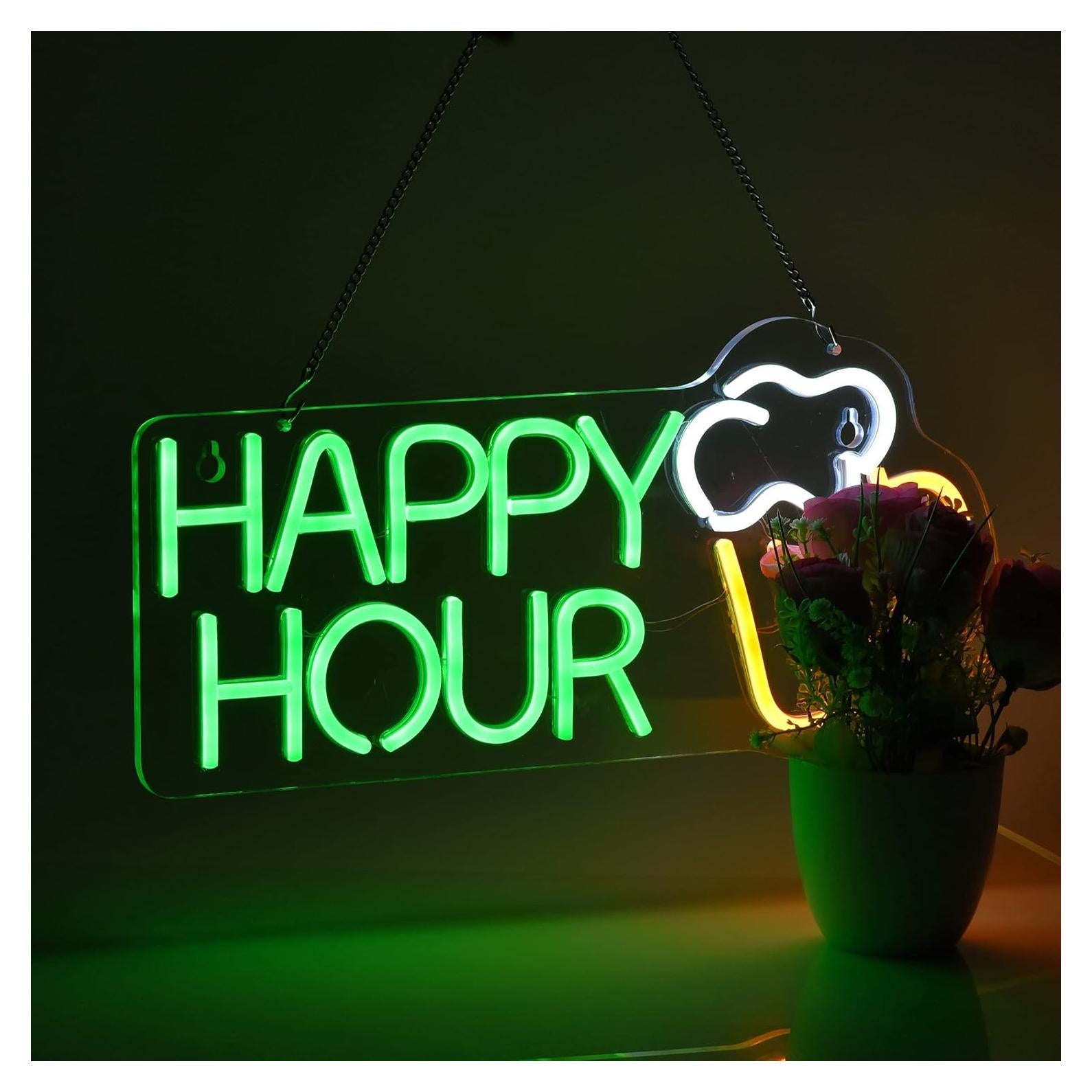 Cartel de Neón LED Hora Feliz Roouneon 43x19 cm Verde