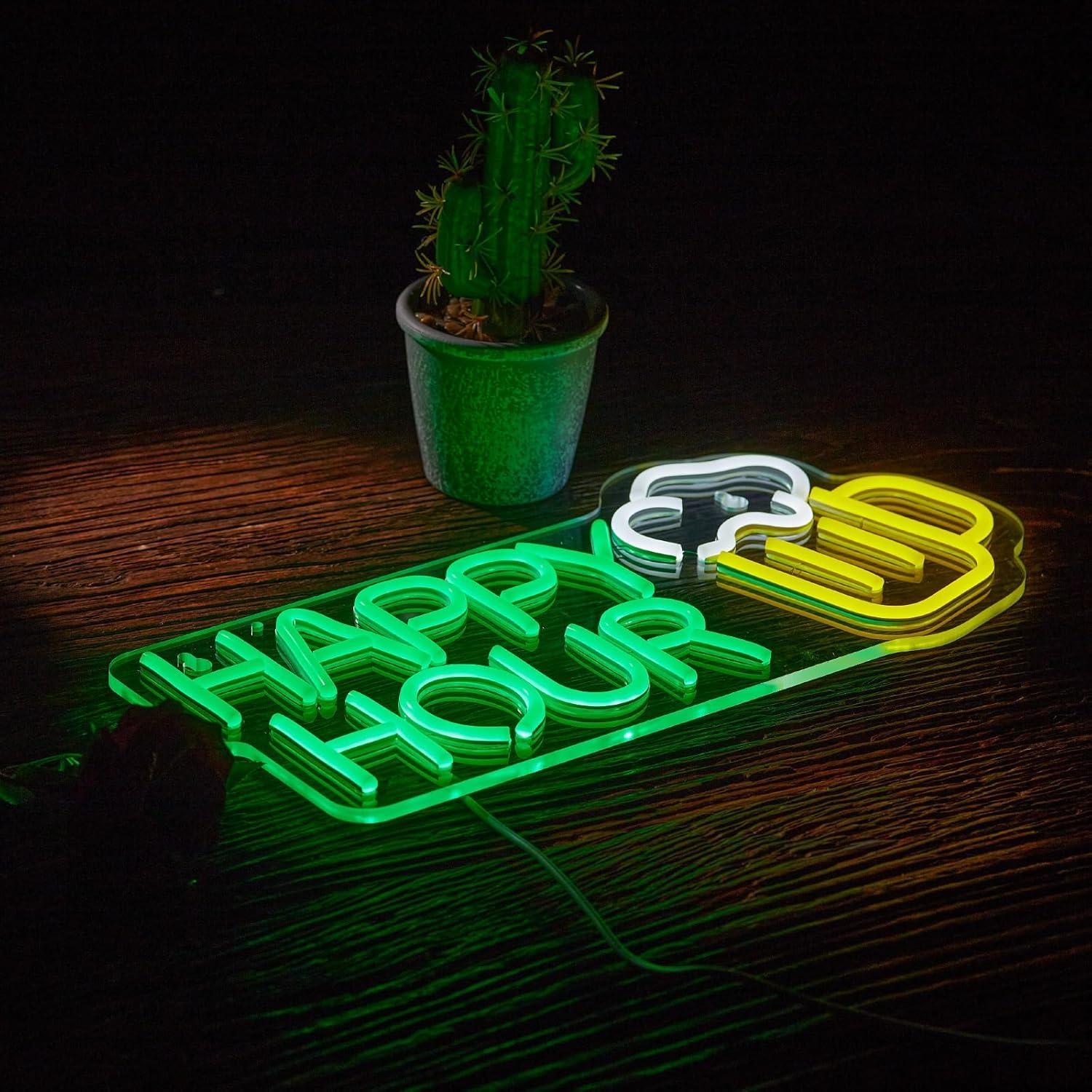 Cartel de Neón LED Hora Feliz Roouneon 43x19 cm Verde