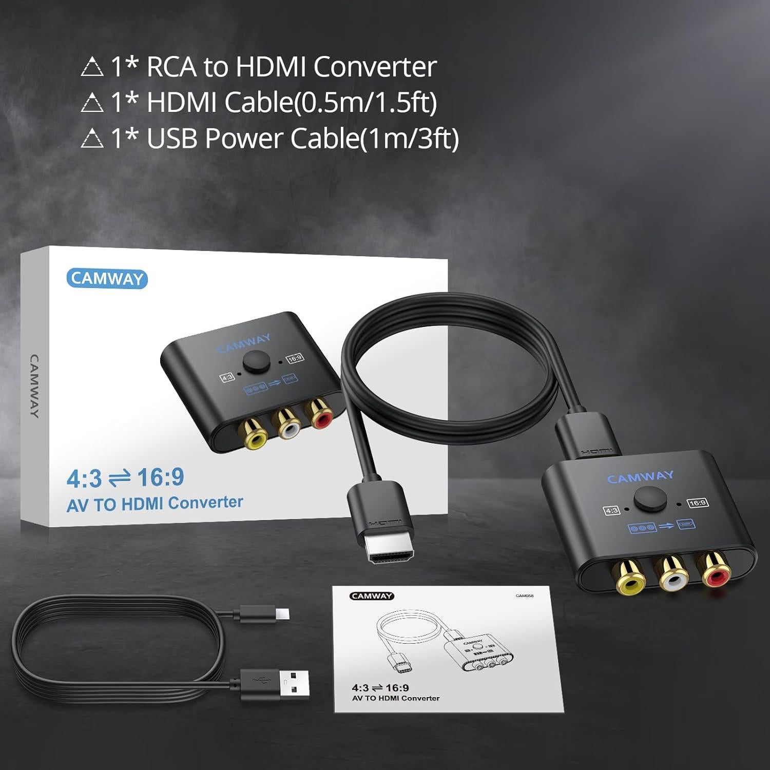 Convertidor RCA a HDMI CAMWAY 1080P con Cable 50cm