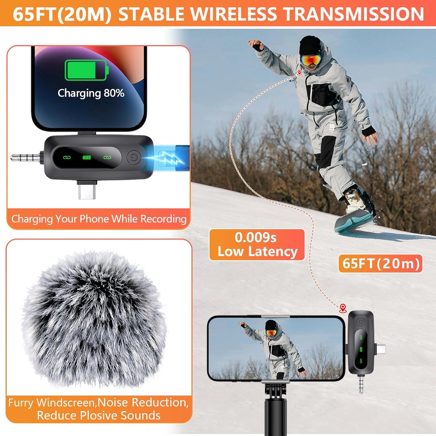 Micrófono Lavalier Inalámbrico 3 en 1 para iPhone y Android