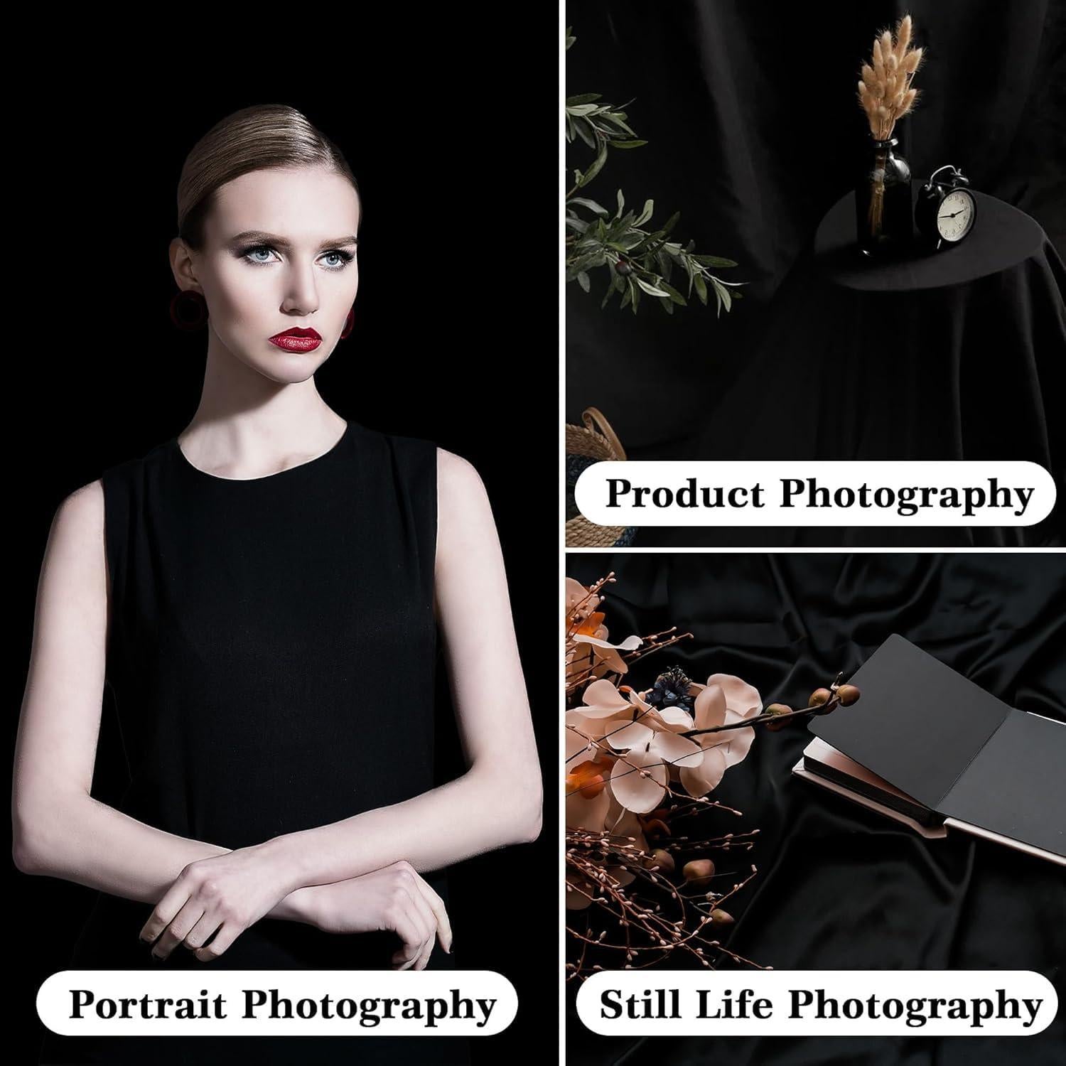 Black Backdrop 6x8ft – Professional Photography Backdrop for Photoshoots, Studio & Portraits, Wrinkle-Free, Opaque, Machine Washable Polyester, Non-Fading, Reusable for Photo Background