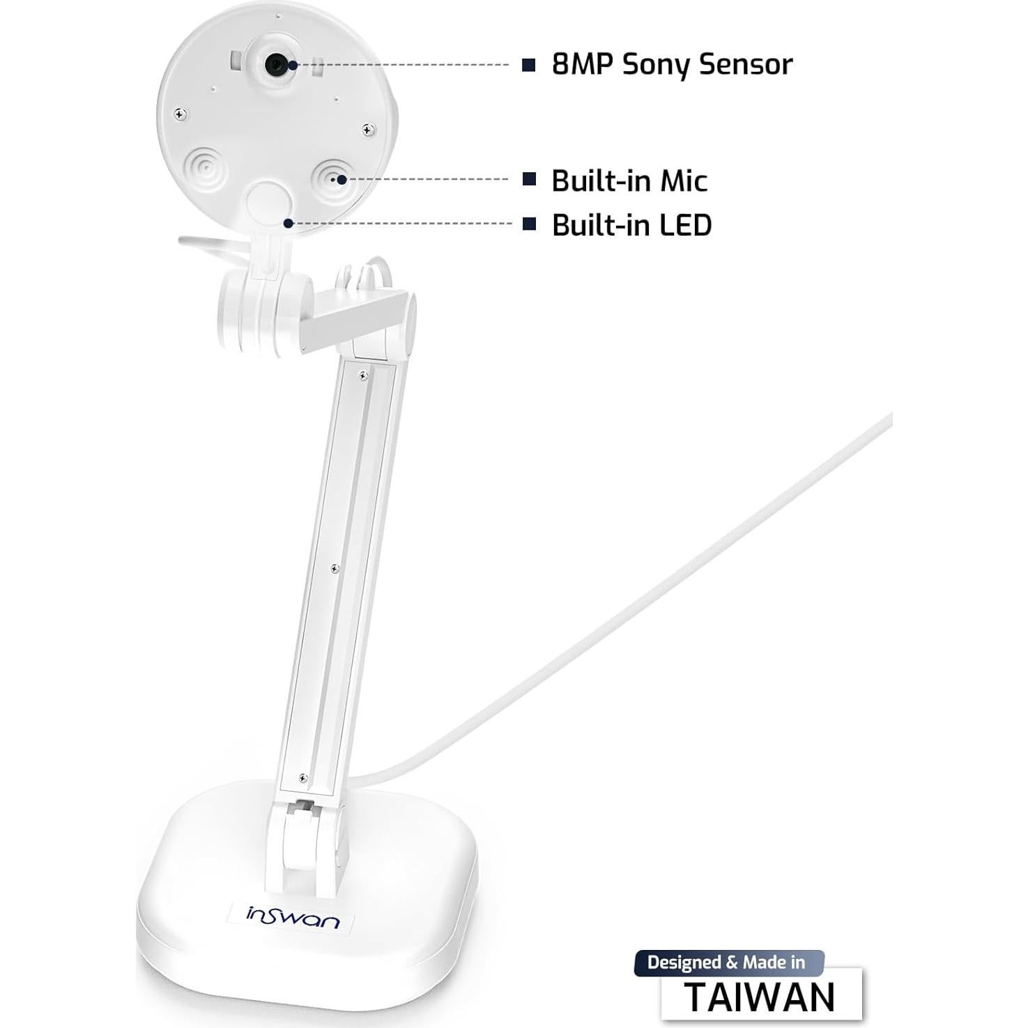 Cámara de Documentos INS-1 8MP Ultra HD con Luz LED y Micrófono